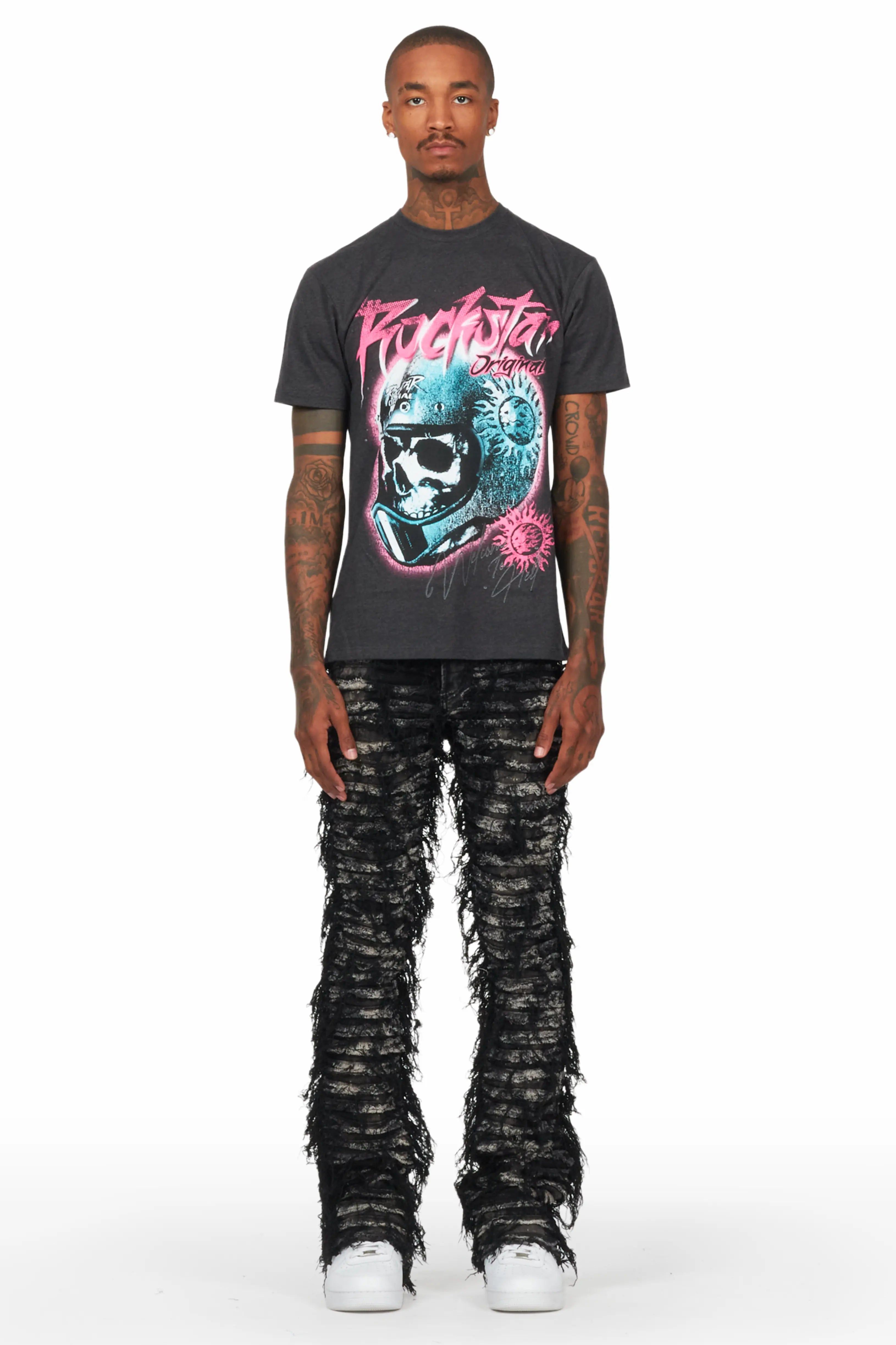 Ciro Charcoal T-Shirt & Bossko Black Stacked Flare Jean Bundle sold by Rockstar Original product image thumbnail 2
