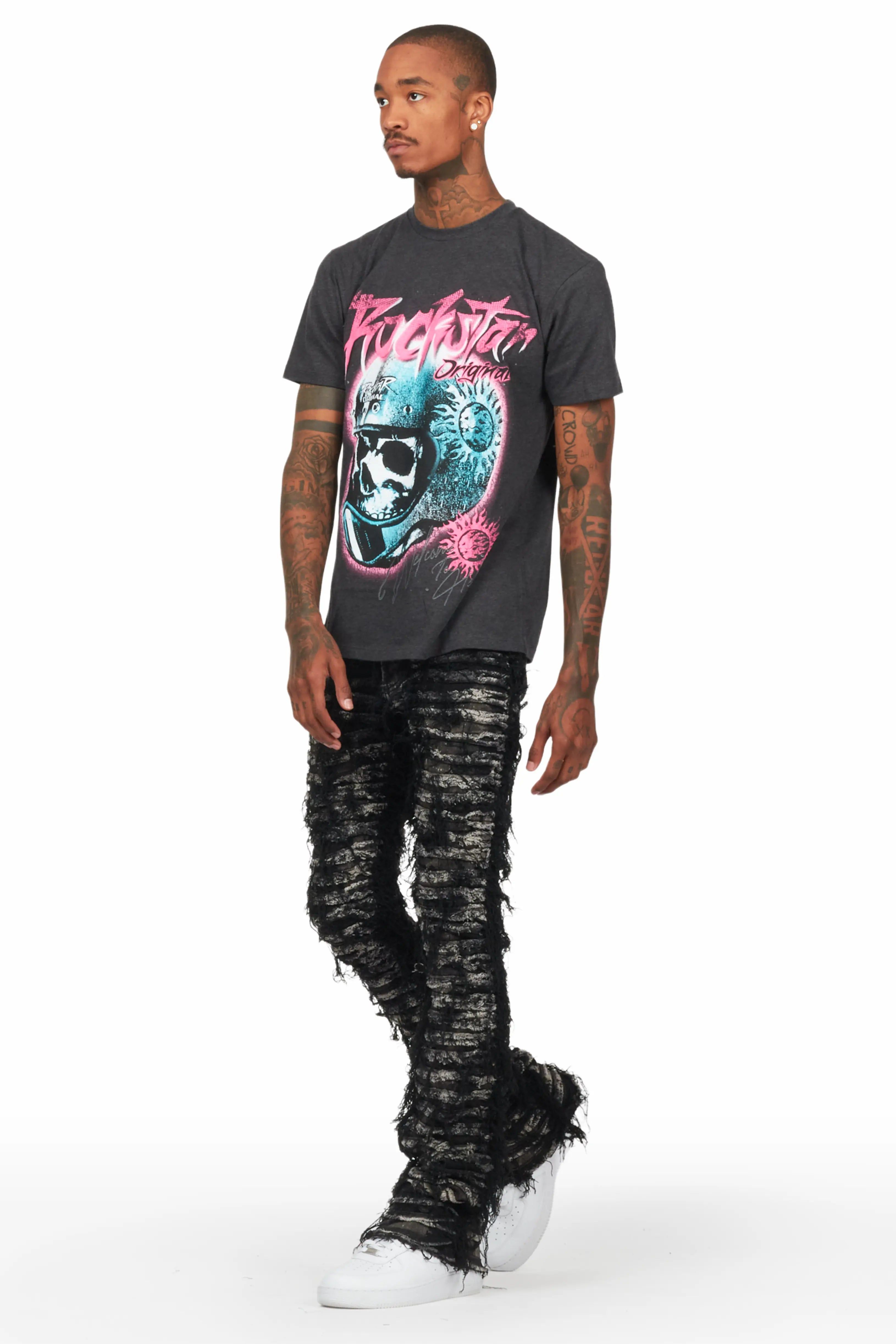 Ciro Charcoal T-Shirt & Bossko Black Stacked Flare Jean Bundle sold by Rockstar Original product image thumbnail 5
