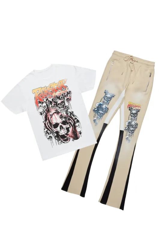 Grady White/Beige T-Shirt/Stacked Flare Track Set sold by Rockstar Original