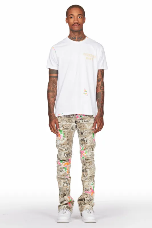 Kavi White/Beige T-Shirt/Stacked Flare Jean Set sold by Rockstar Original