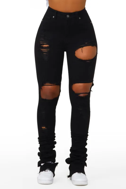 Sheana Black Distressed Super Stacked Jean sold by Rockstar Original