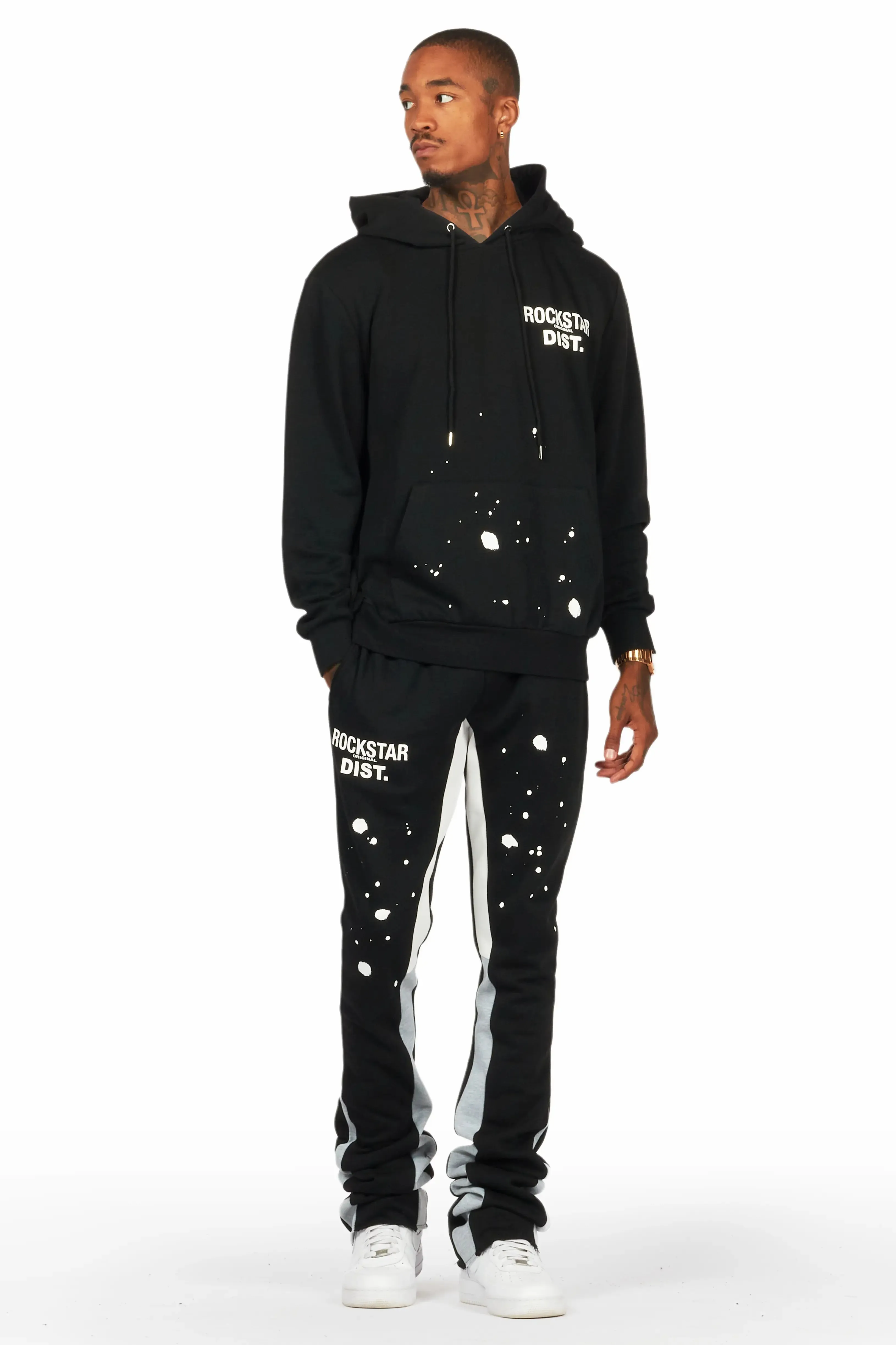 Raffer Black/White Hoodie/Super Stacked Flare Pant Set sold by Rockstar Original