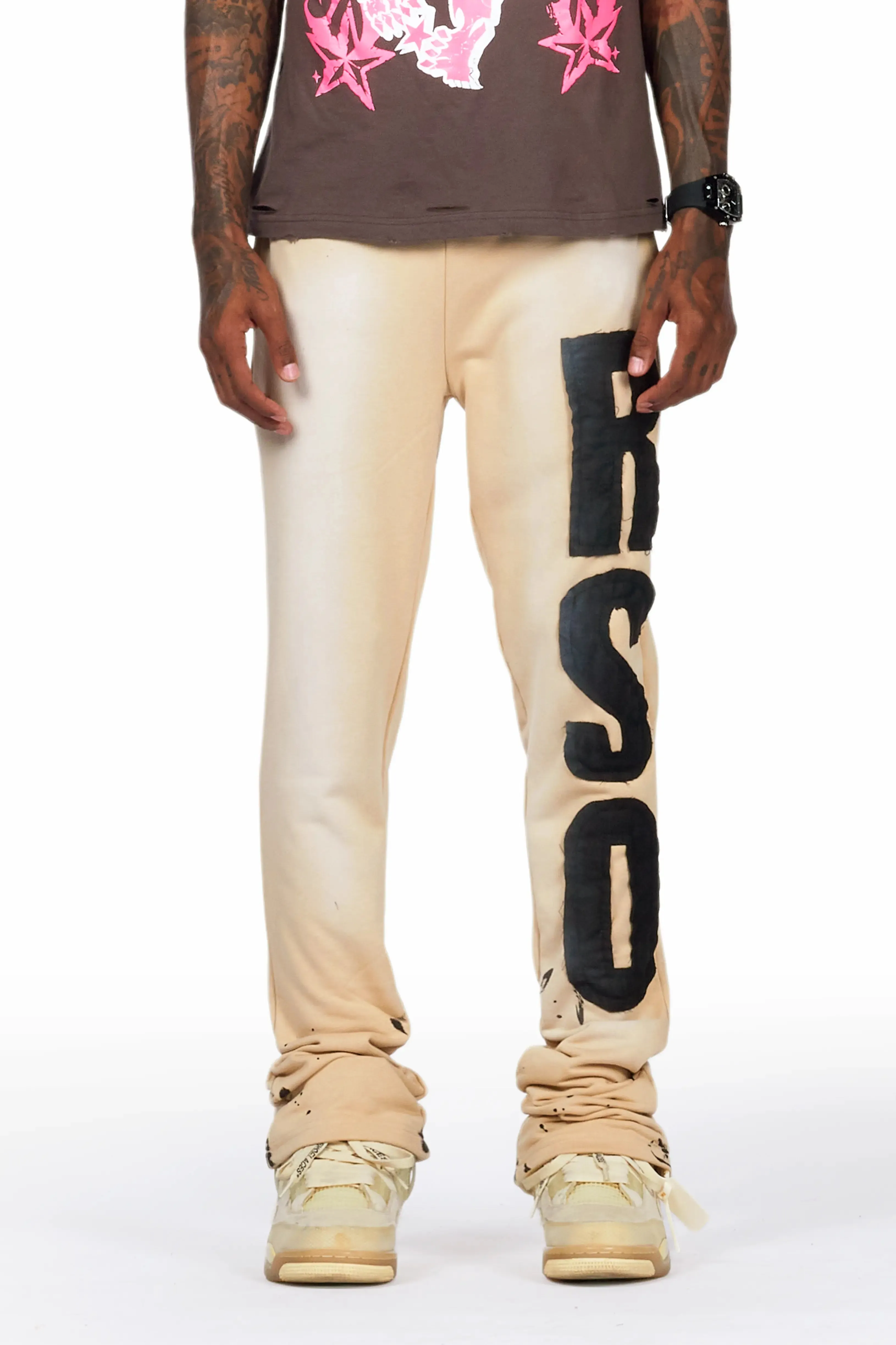 Acotas Khaki Patchwork Stacked Flare Pants sold by Rockstar Original