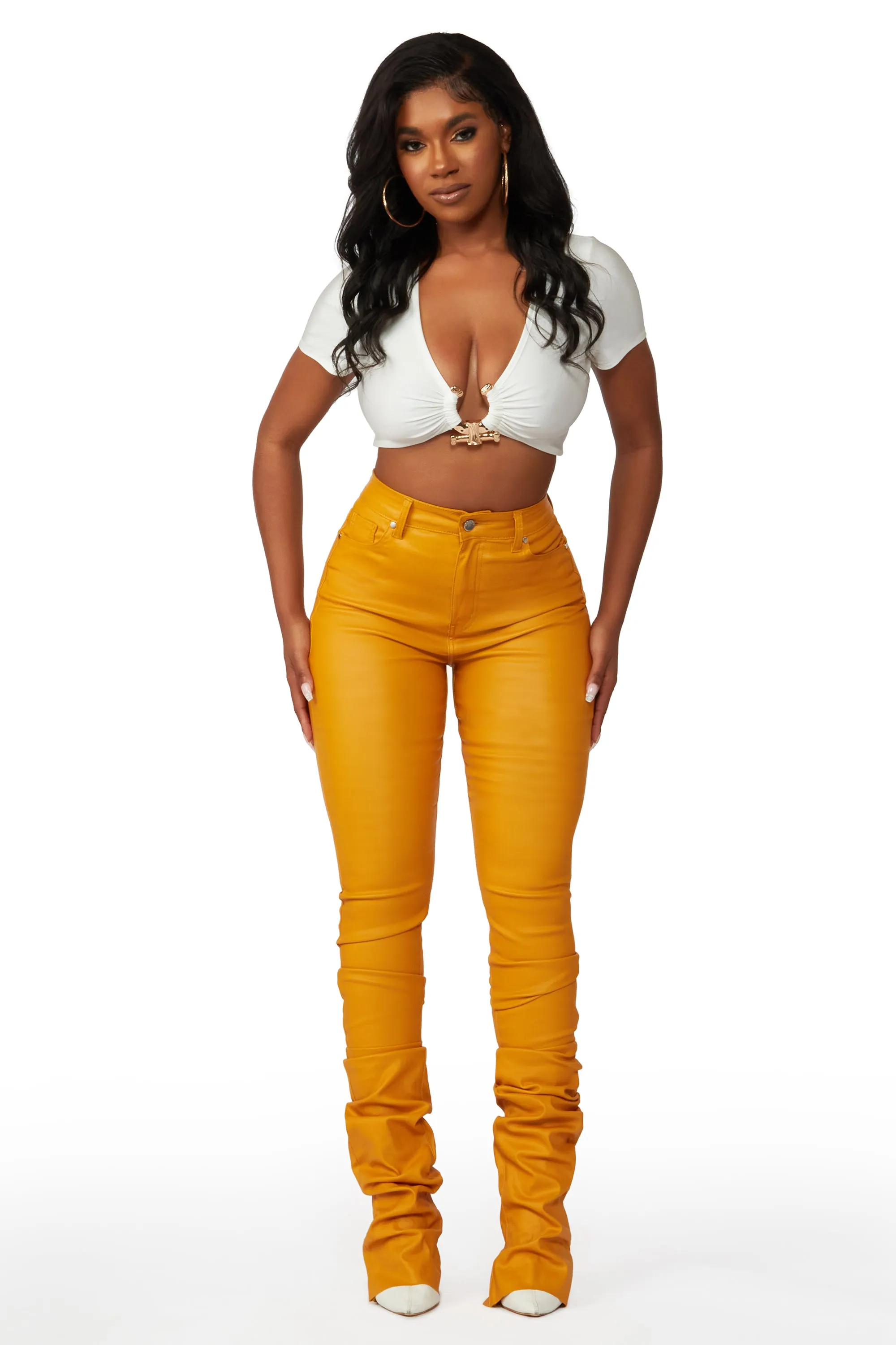 Azalea Gold PU Super Stacked Pant sold by Rockstar Original product image thumbnail 5