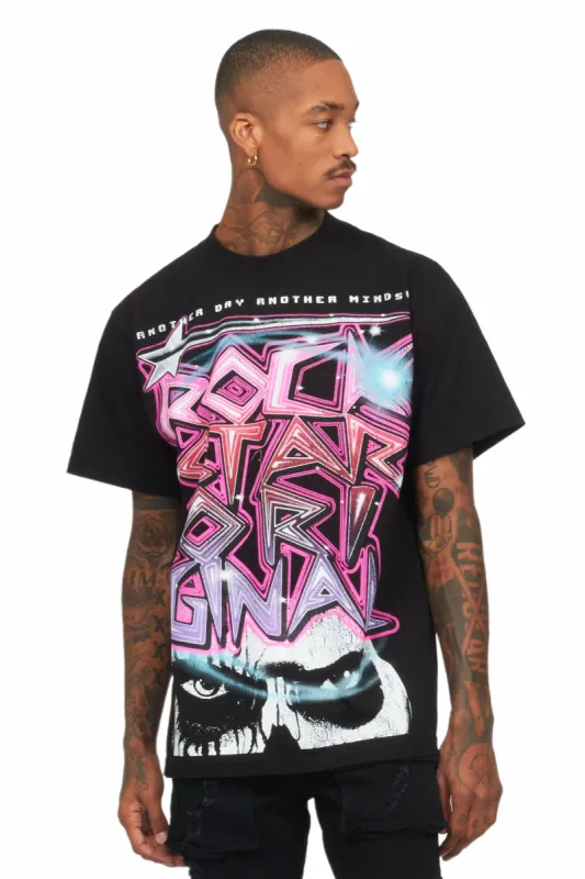 Krog Black Oversized Graphic T-Shirt sold by Rockstar Original