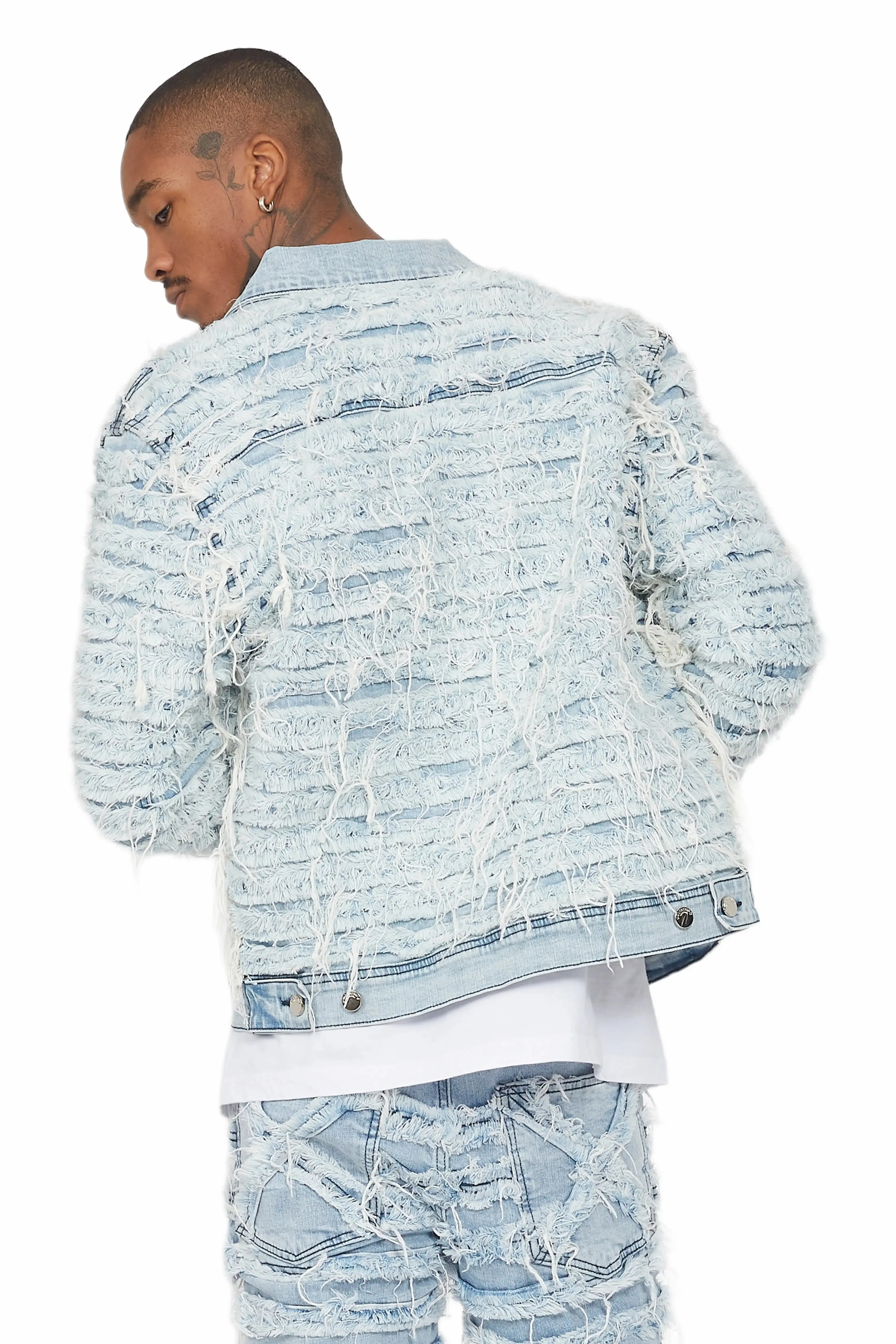 Ayan Blue Distressed Denim Jacket sold by Rockstar Original product image thumbnail 4