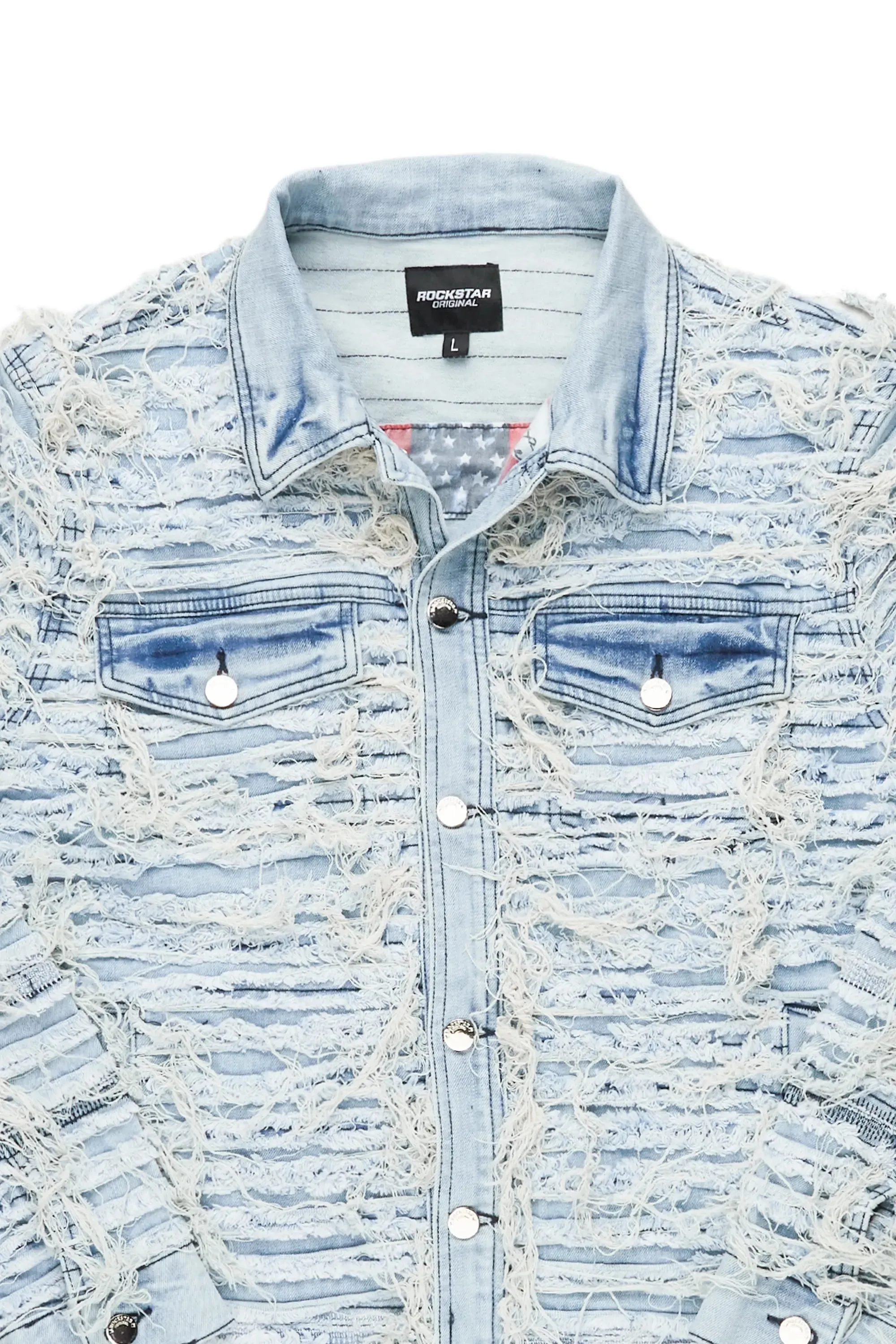 Ayan Blue Distressed Denim Jacket sold by Rockstar Original product image thumbnail 5