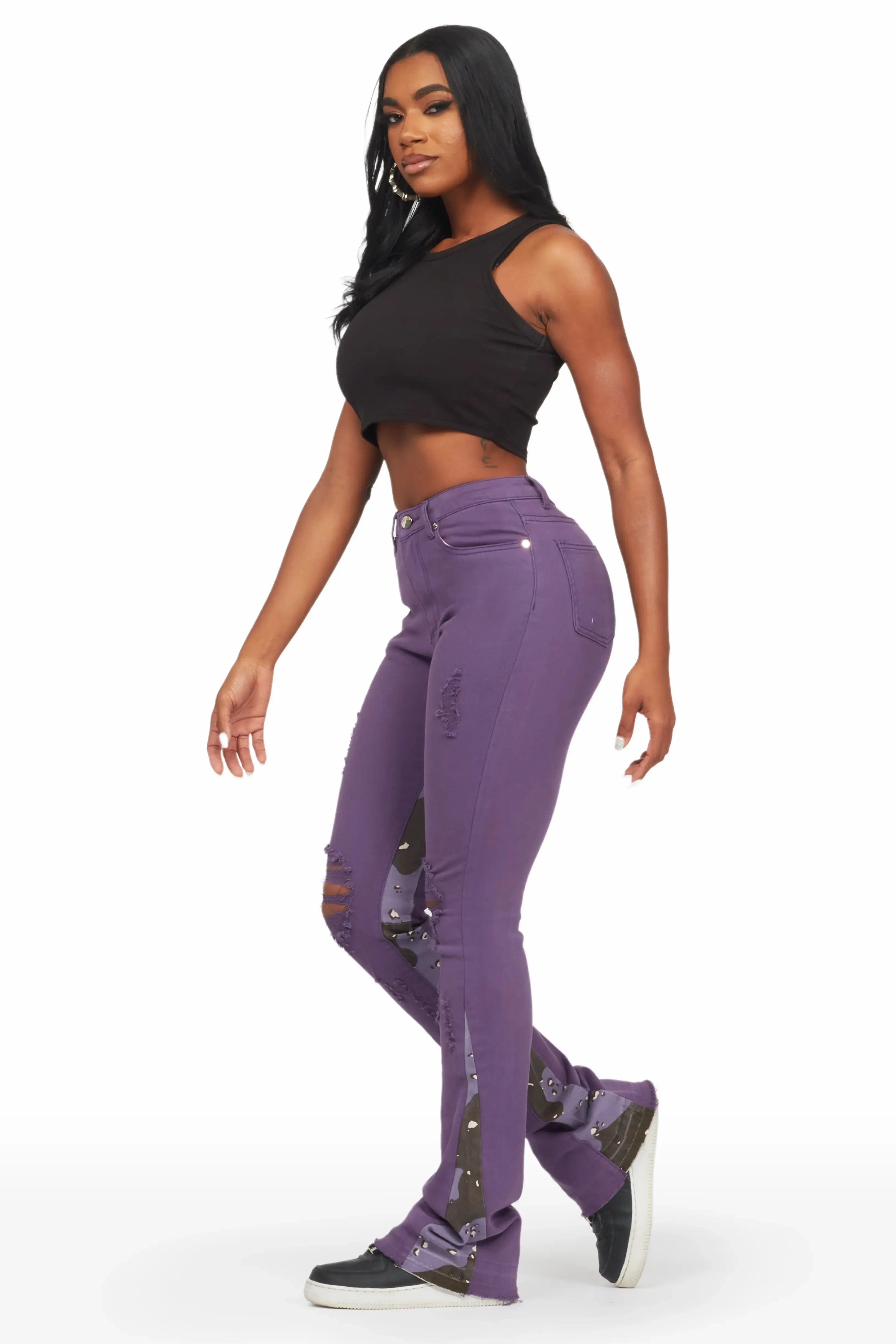 Khaleesy Purple Stacked Flare Jean sold by Rockstar Original product image thumbnail 4