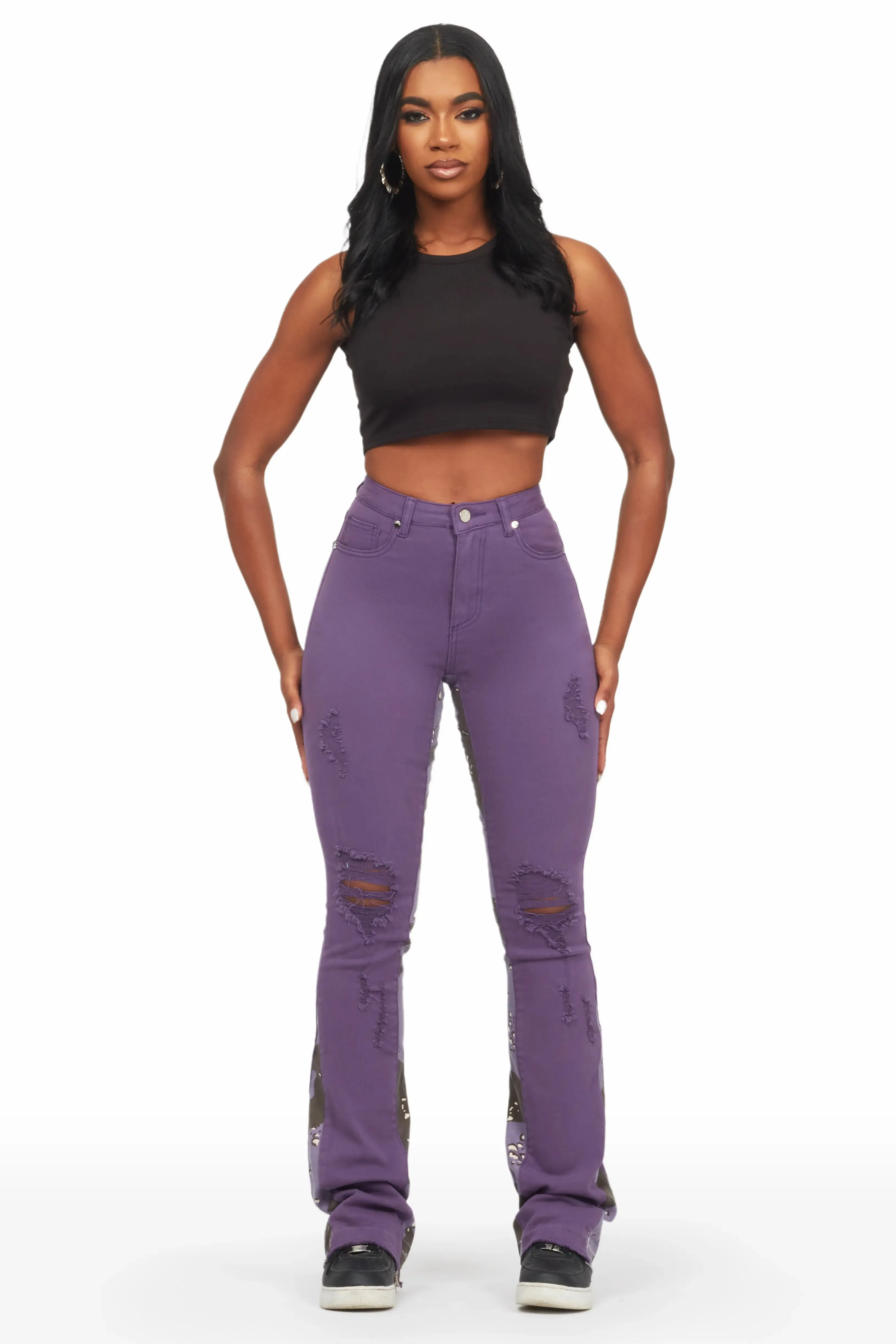Khaleesy Purple Stacked Flare Jean sold by Rockstar Original product image thumbnail 3