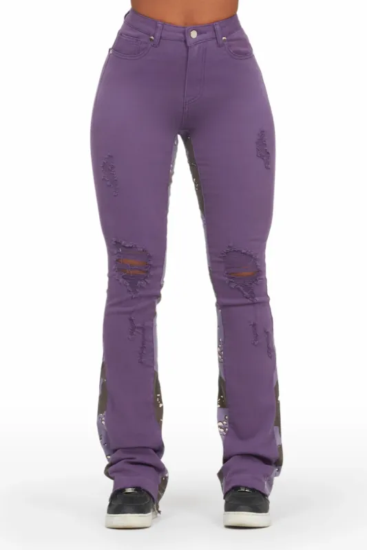 Khaleesy Purple Stacked Flare Jean made by Rockstar Original