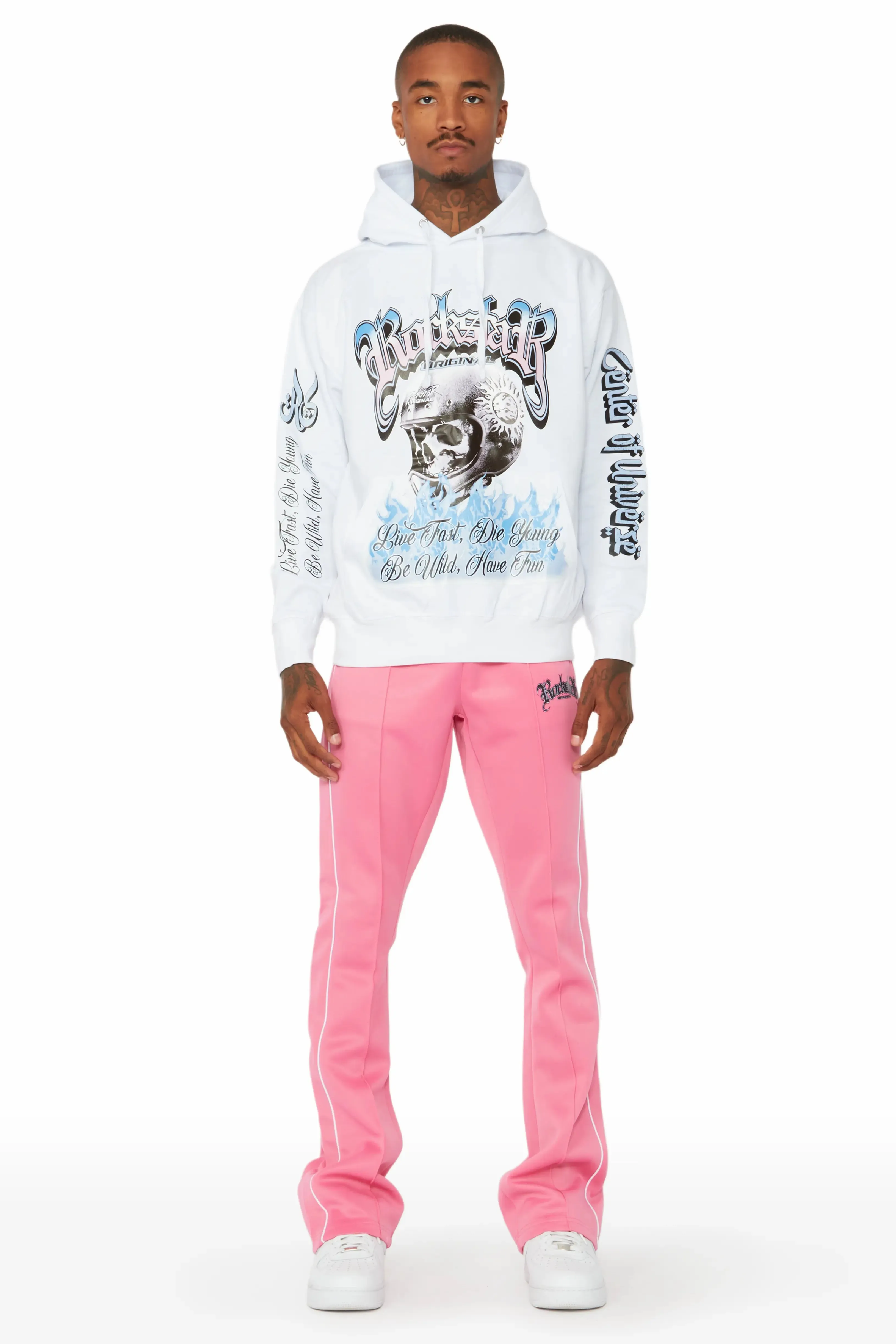 Kimball White/Pink Graphic Hoodie/Track Pant Set sold by Rockstar Original