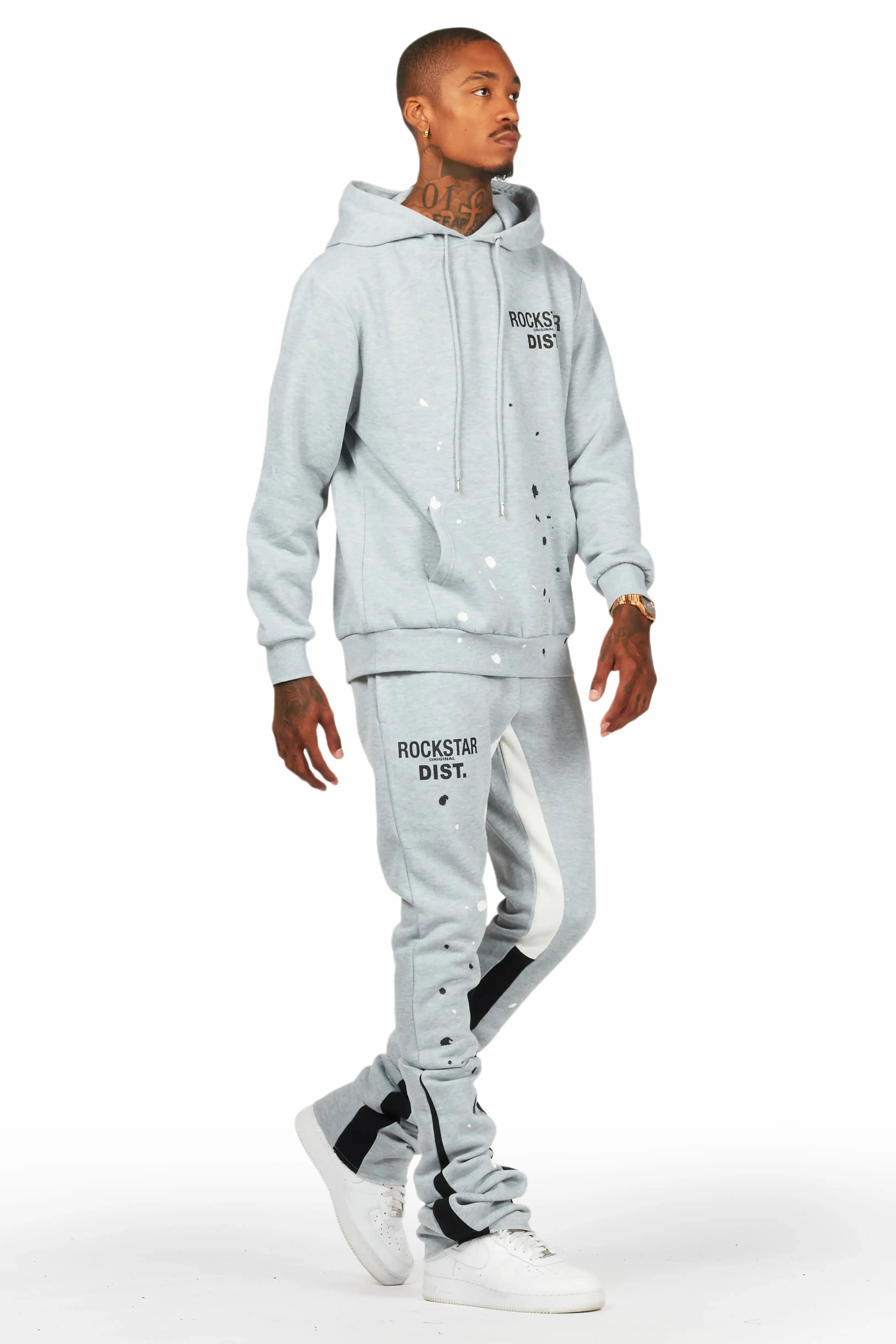 Jaco Heather Grey Hoodie/Super Stacked Flare Pant Track Set sold by Rockstar Original product image thumbnail 5