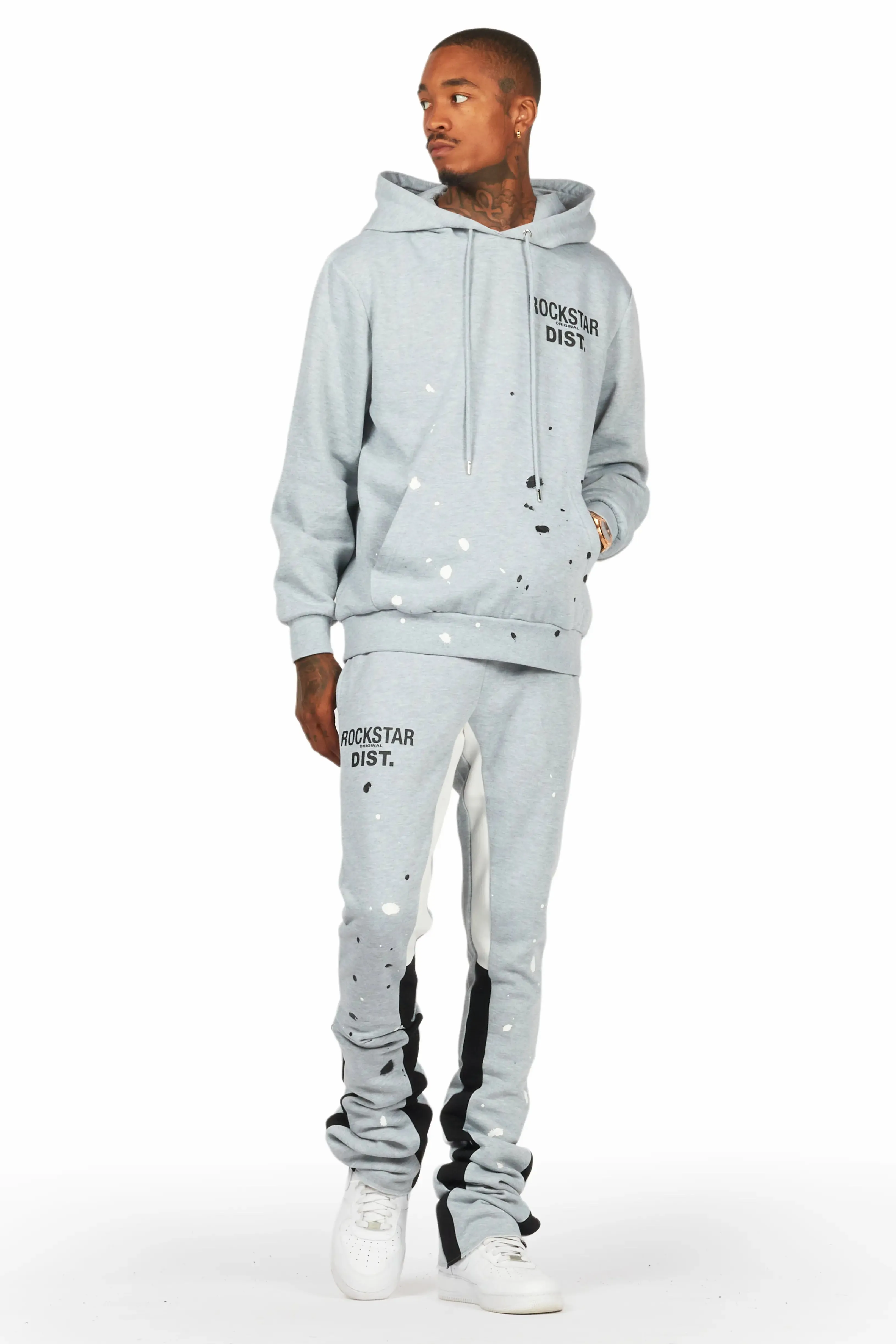 Jaco Heather Grey Hoodie/Super Stacked Flare Pant Track Set sold by Rockstar Original