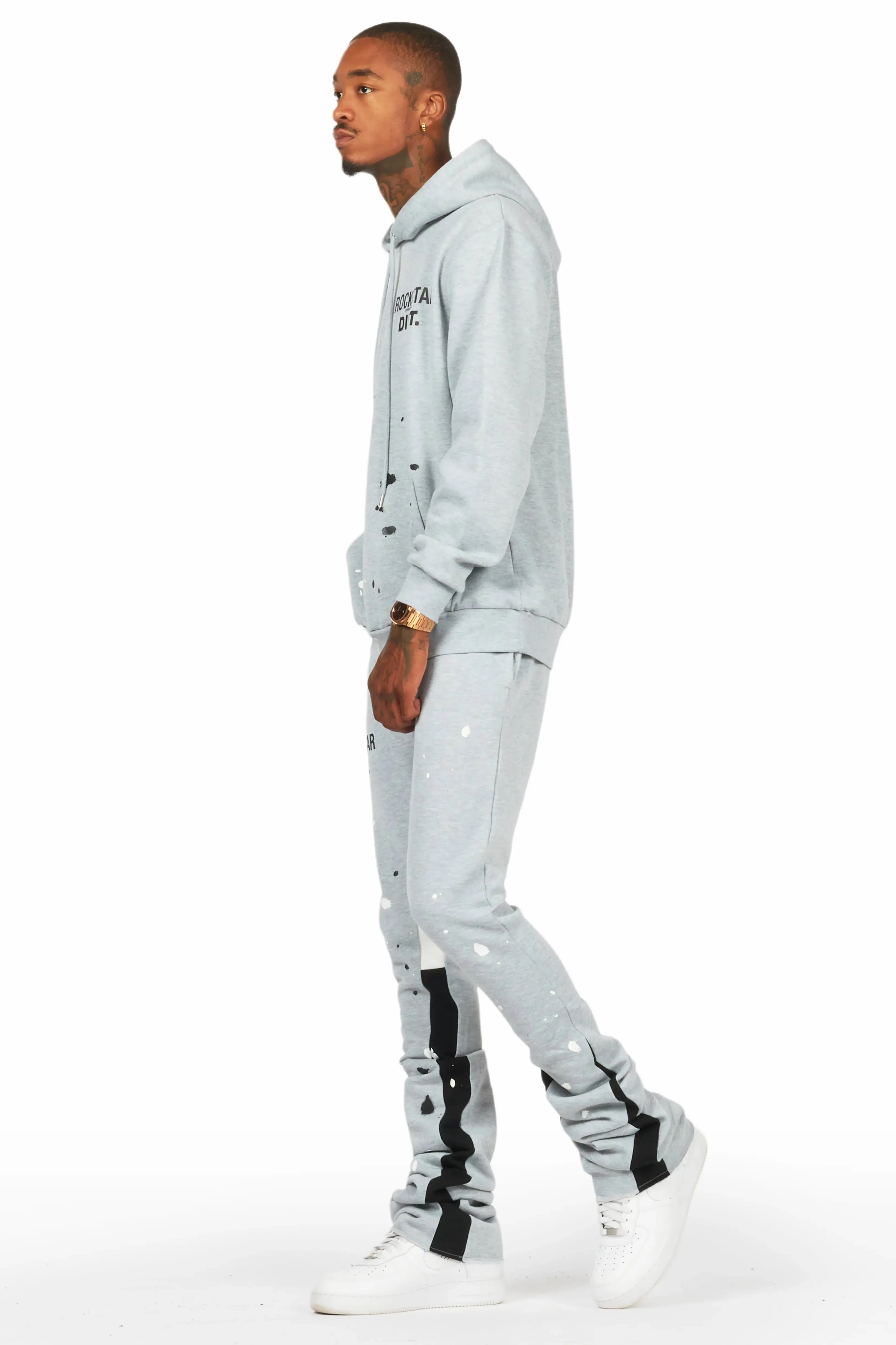 Jaco Heather Grey Hoodie/Super Stacked Flare Pant Track Set sold by Rockstar Original product image thumbnail 4