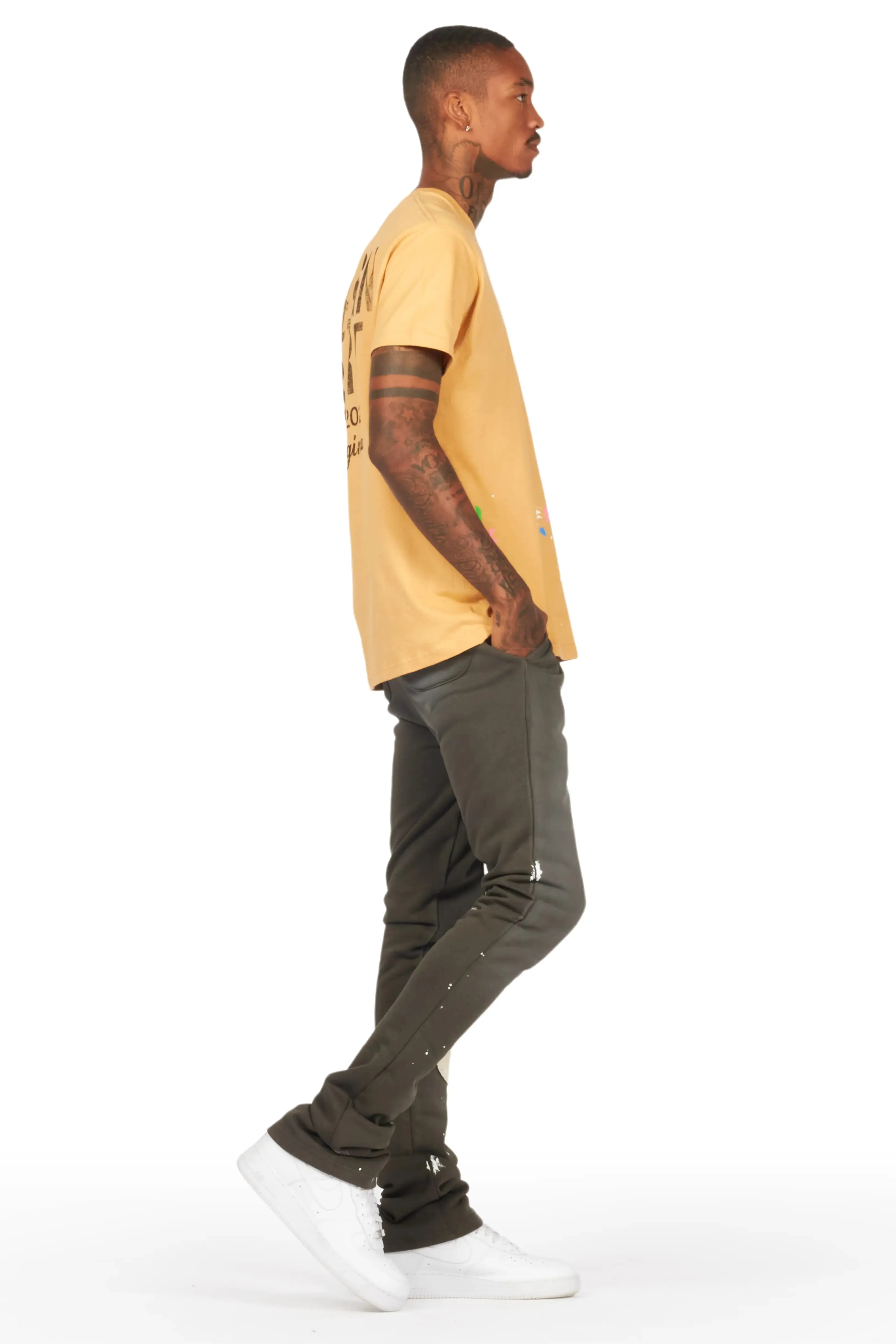 Acotas Olive Patchwork Stacked Flare Pants sold by Rockstar Original product image thumbnail 4