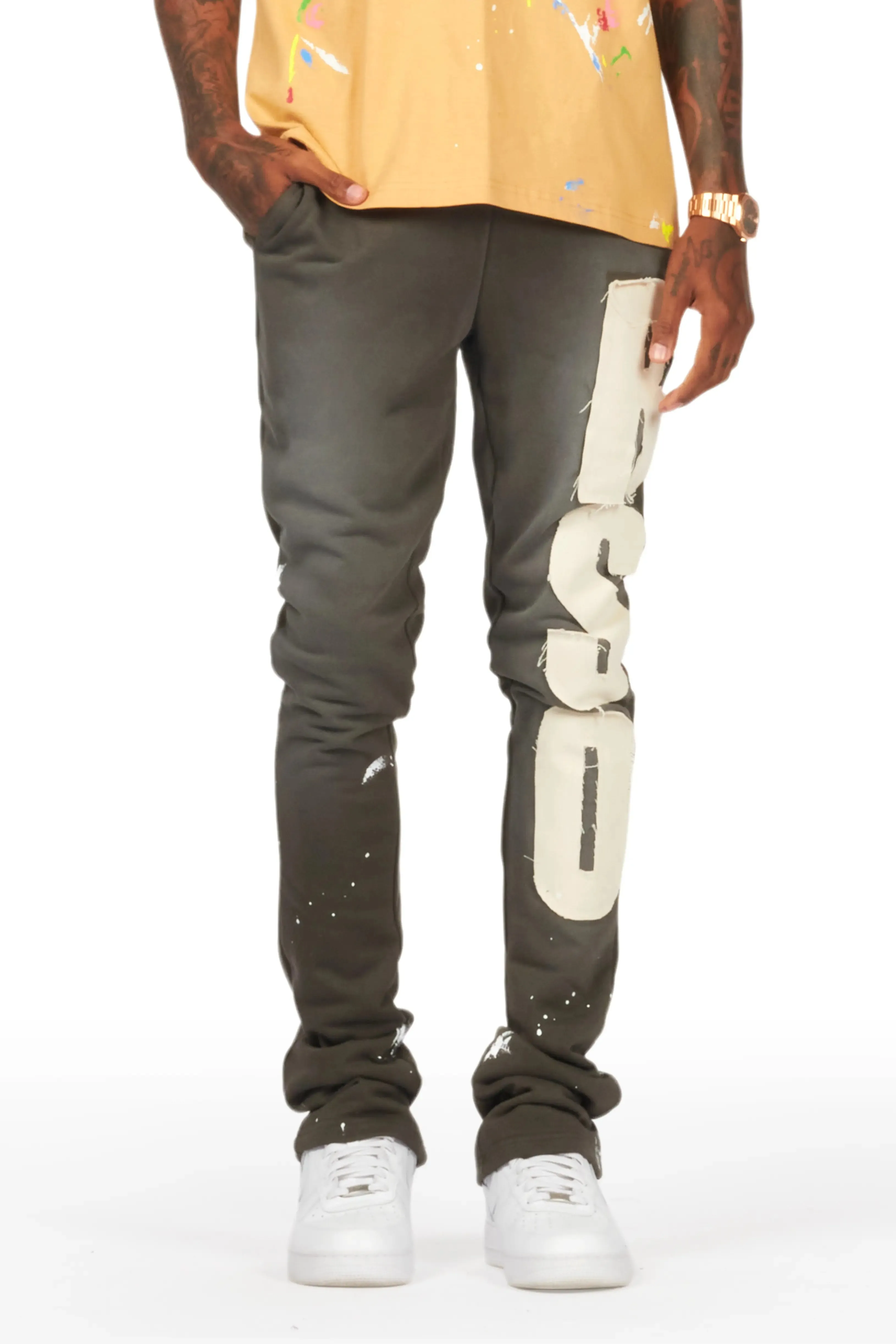 Acotas Olive Patchwork Stacked Flare Pants sold by Rockstar Original