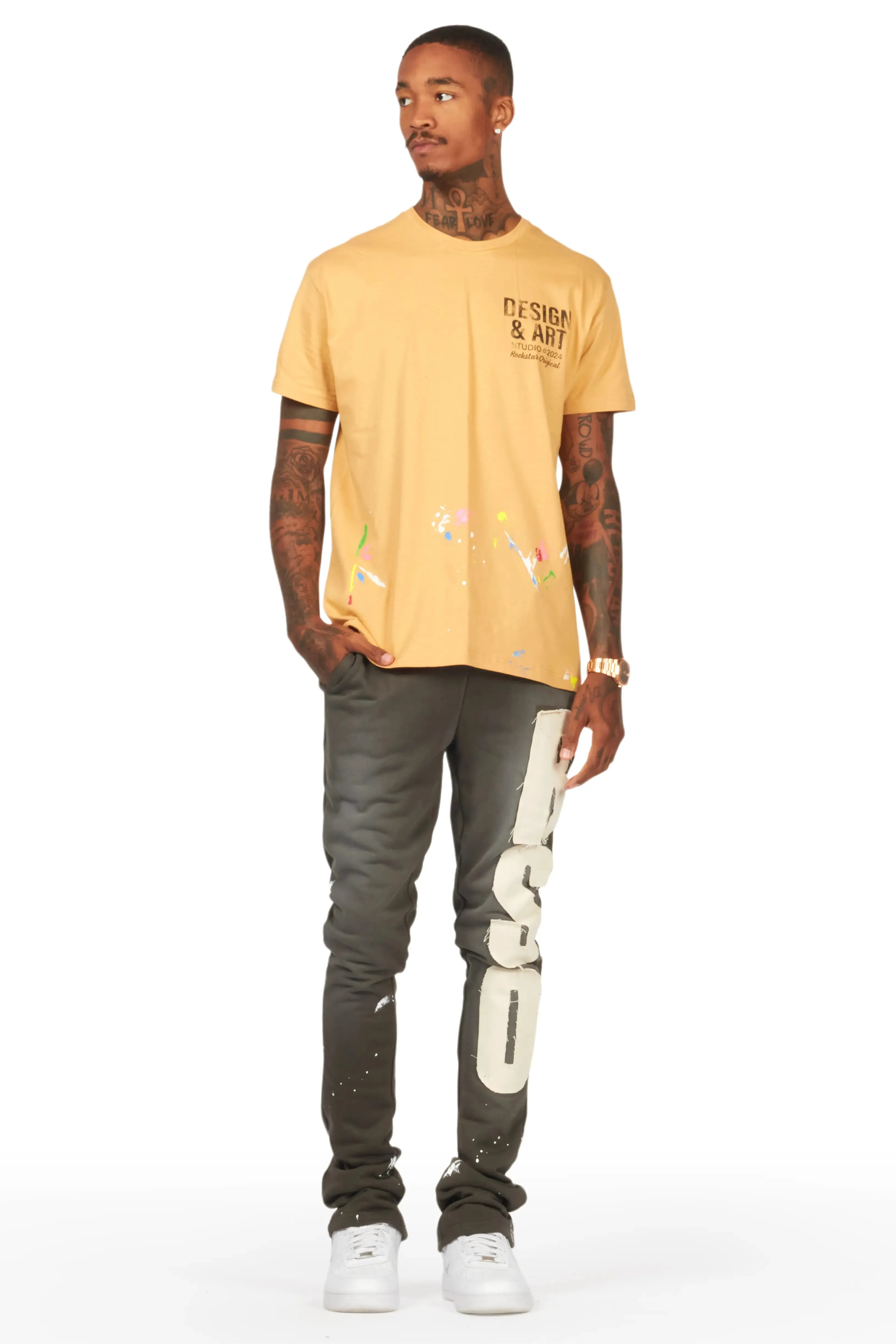 Acotas Olive Patchwork Stacked Flare Pants sold by Rockstar Original product image thumbnail 3