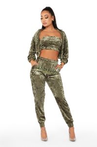 Sasha Olive 3 Piece Velour Trackset sold by Rockstar Original