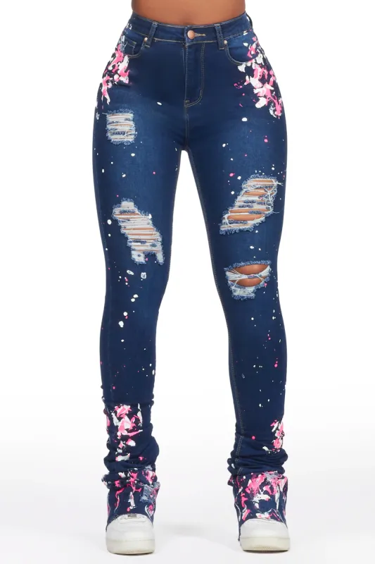 Lovie Dark Wash Painted Super Stacked Jean sold by Rockstar Original