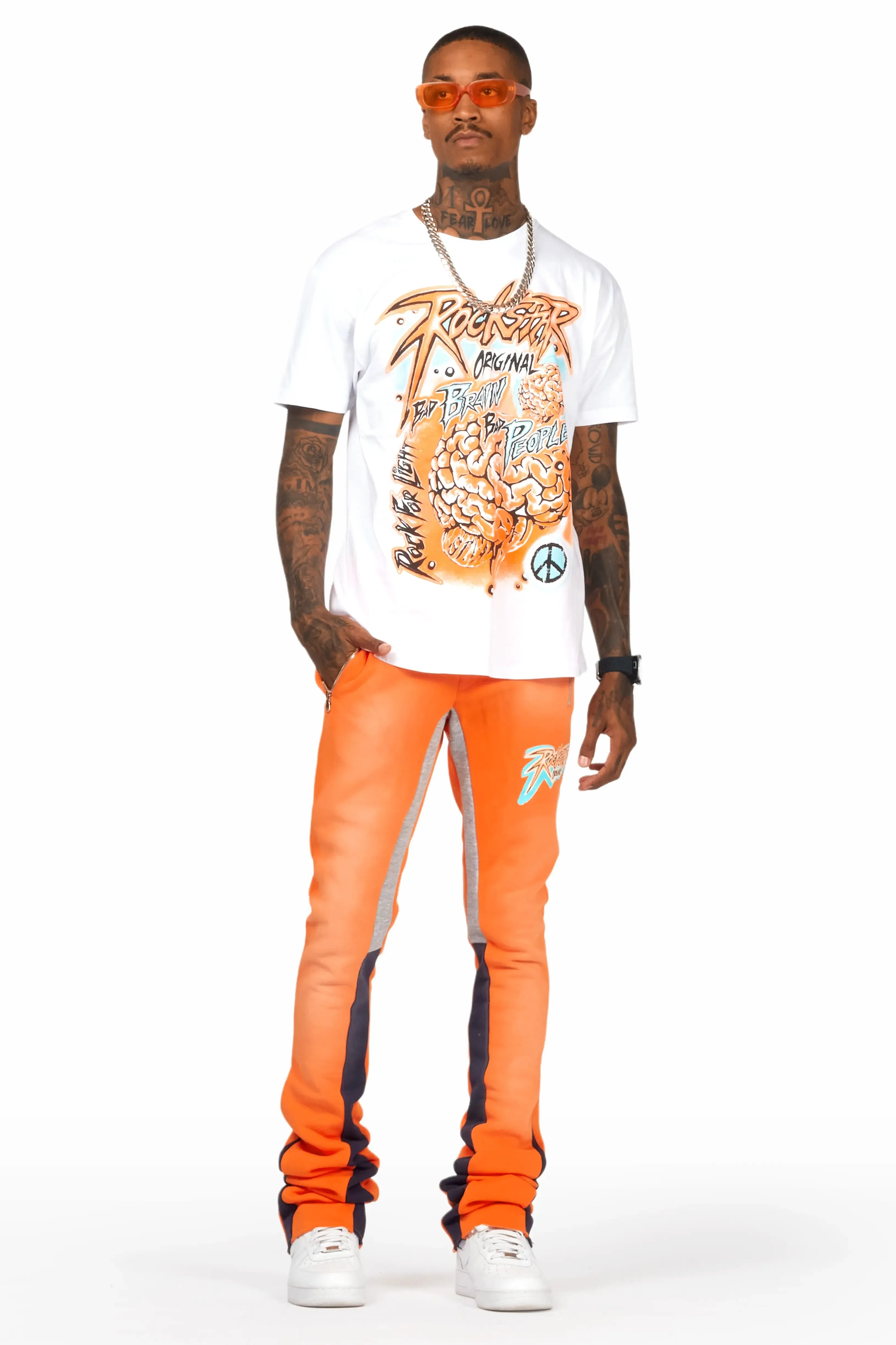 Braindead White/Orange T-Shirt/Super Stacked Track Set sold by Rockstar Original product image thumbnail 2