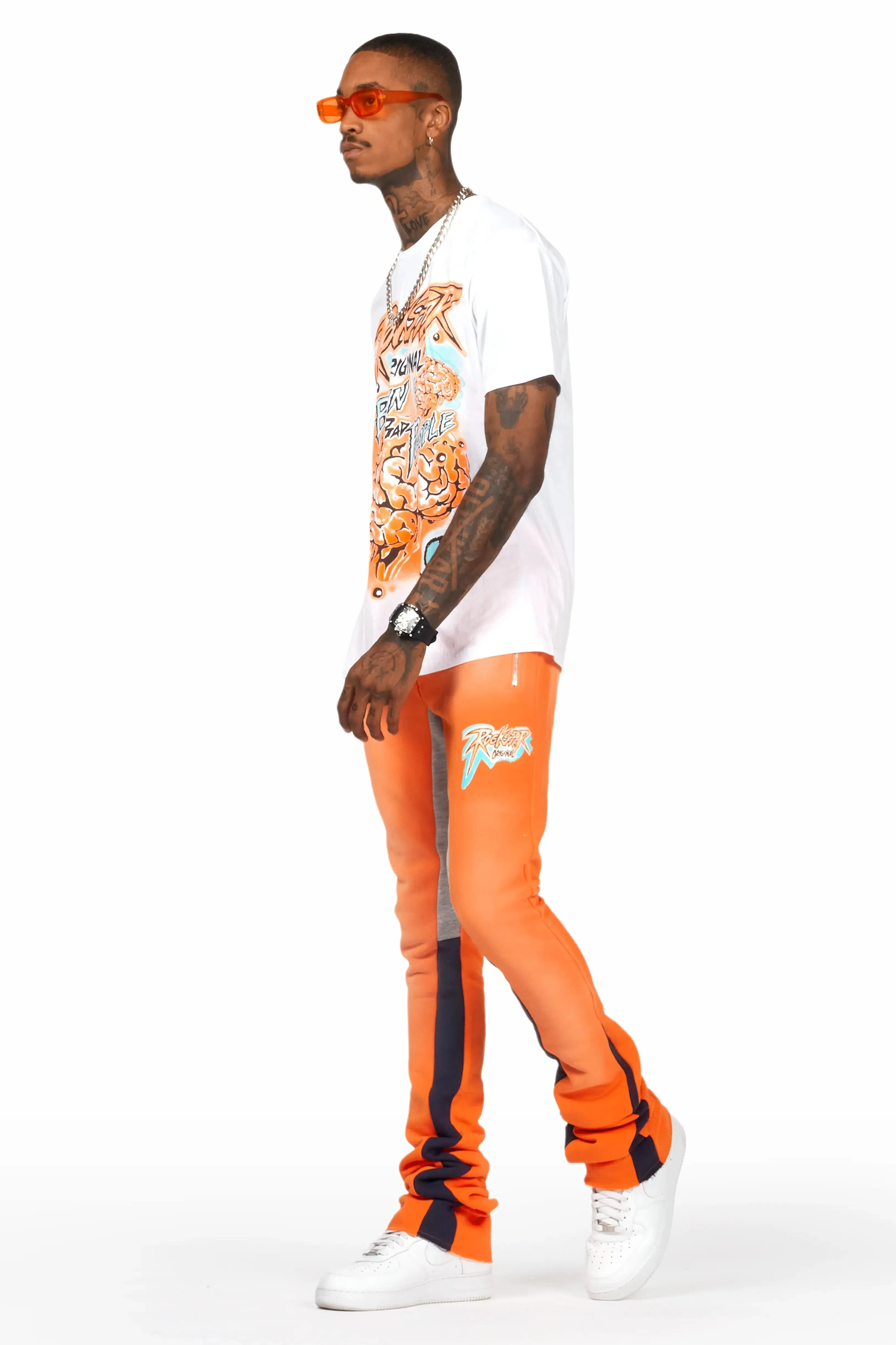 Braindead White/Orange T-Shirt/Super Stacked Track Set sold by Rockstar Original product image thumbnail 5
