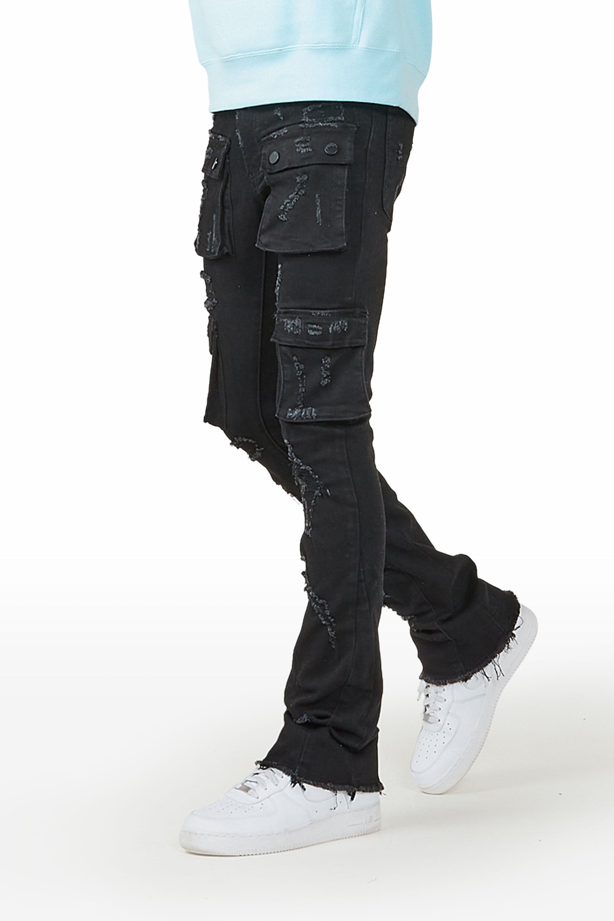 Zaid Black Stacked Flare Jean sold by Rockstar Original