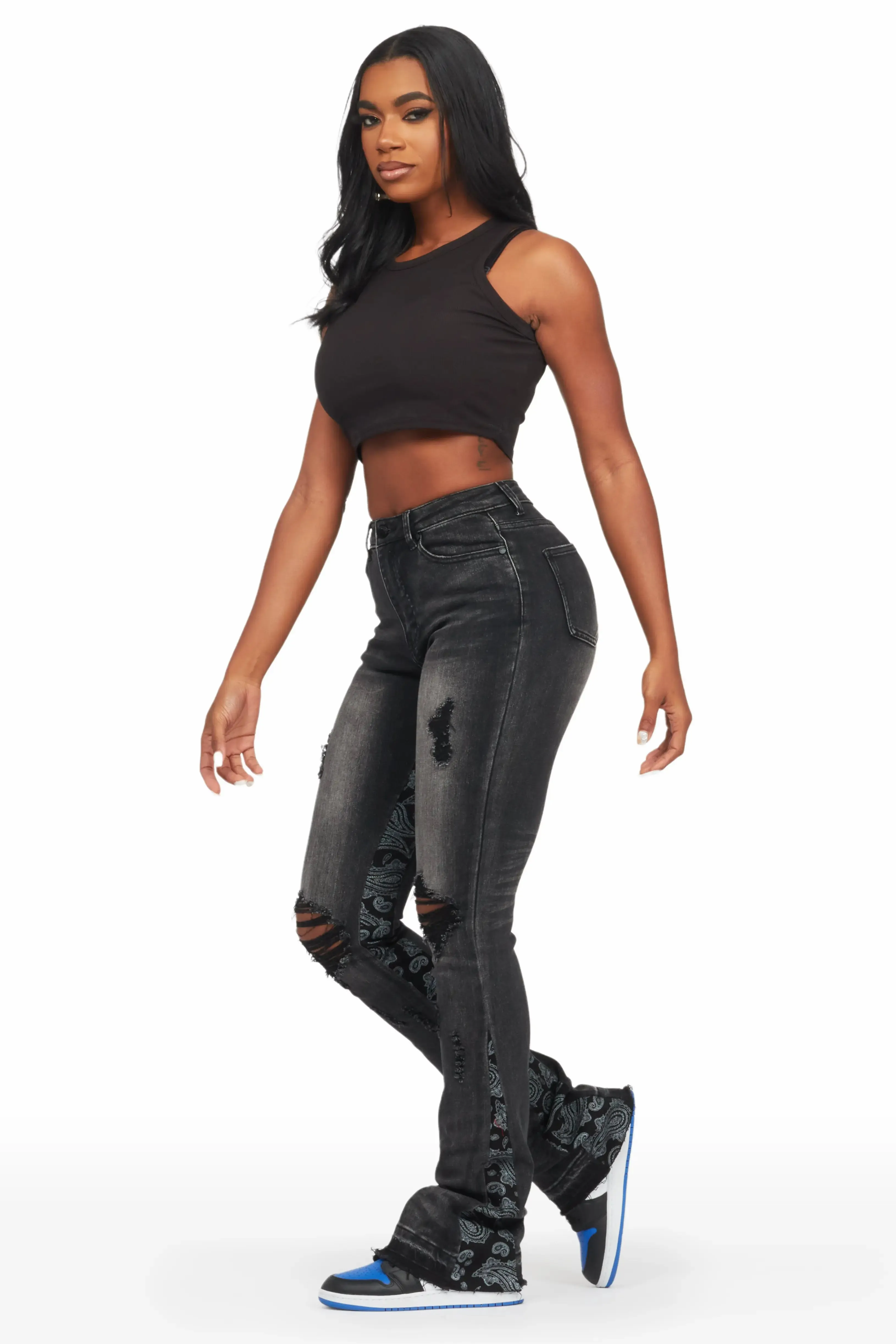 Khaleesy Black Stacked Flare Jean sold by Rockstar Original product image thumbnail 4