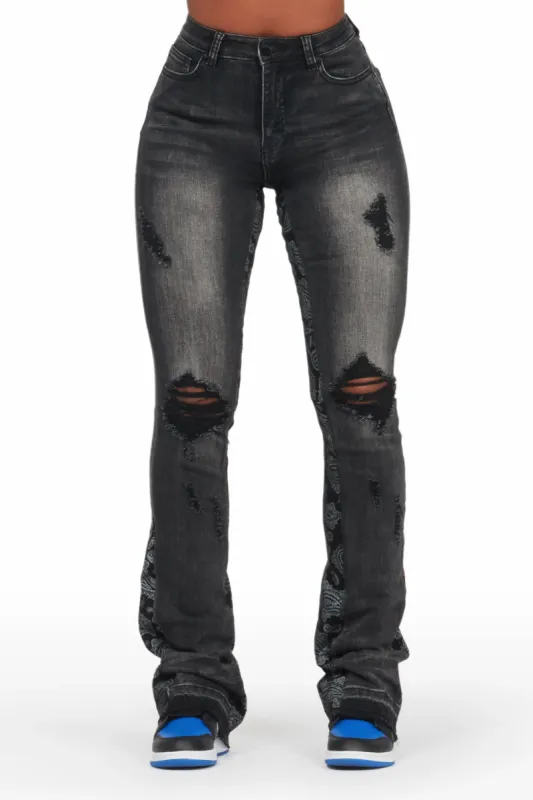 Khaleesy Black Stacked Flare Jean sold by Rockstar Original