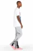 Raivo Heather Grey Graphic Stacked Flare Pant sold by Rockstar Original
