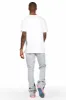Raivo Heather Grey Graphic Stacked Flare Pant sold by Rockstar Original
