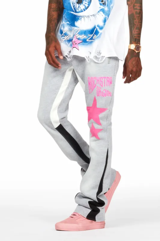 Raivo Heather Grey Graphic Stacked Flare Pant sold by Rockstar Original
