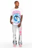 Raivo Heather Grey Graphic Stacked Flare Pant sold by Rockstar Original