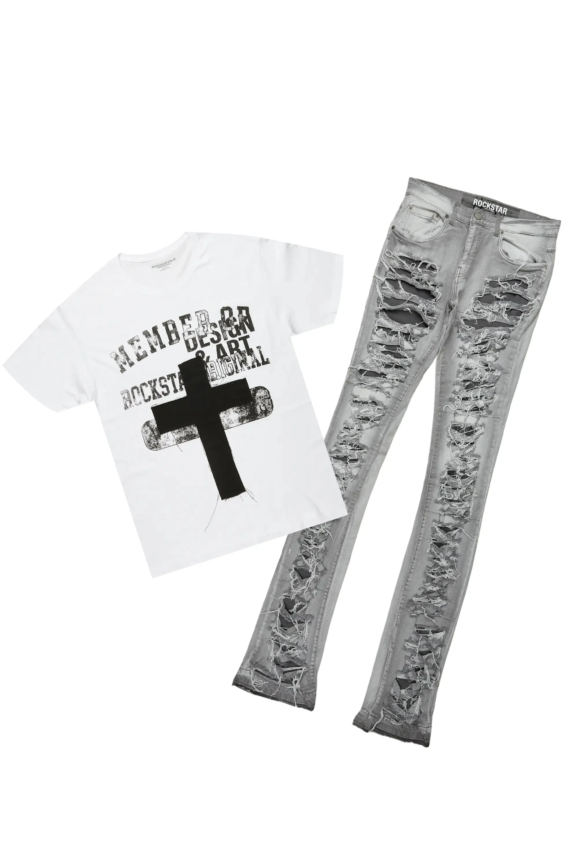 Frago White/Grey T-Shirt Stacked Flare Jean Bundle sold by Rockstar Original
