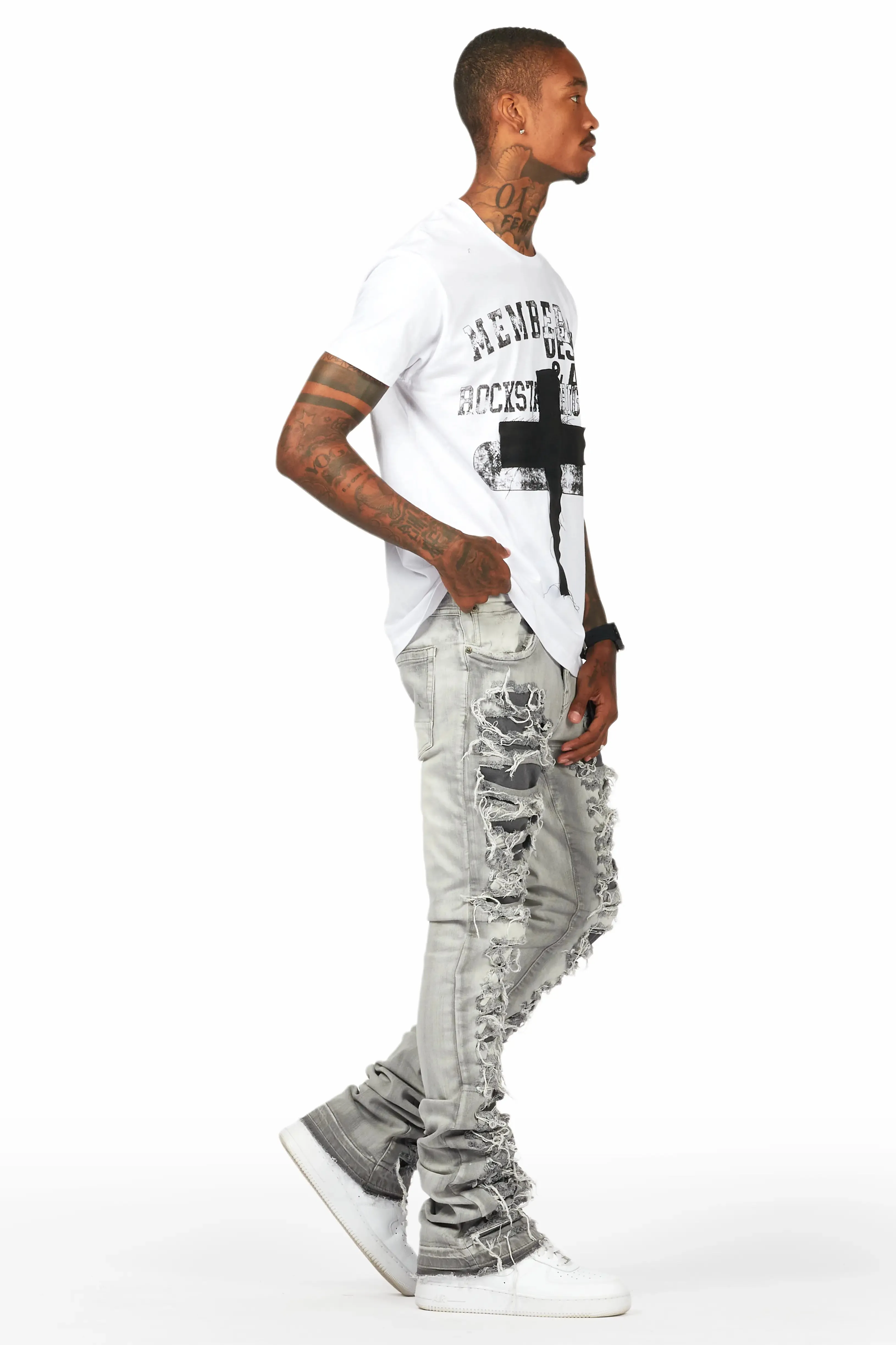 Frago White/Grey T-Shirt Stacked Flare Jean Bundle sold by Rockstar Original product image thumbnail 3