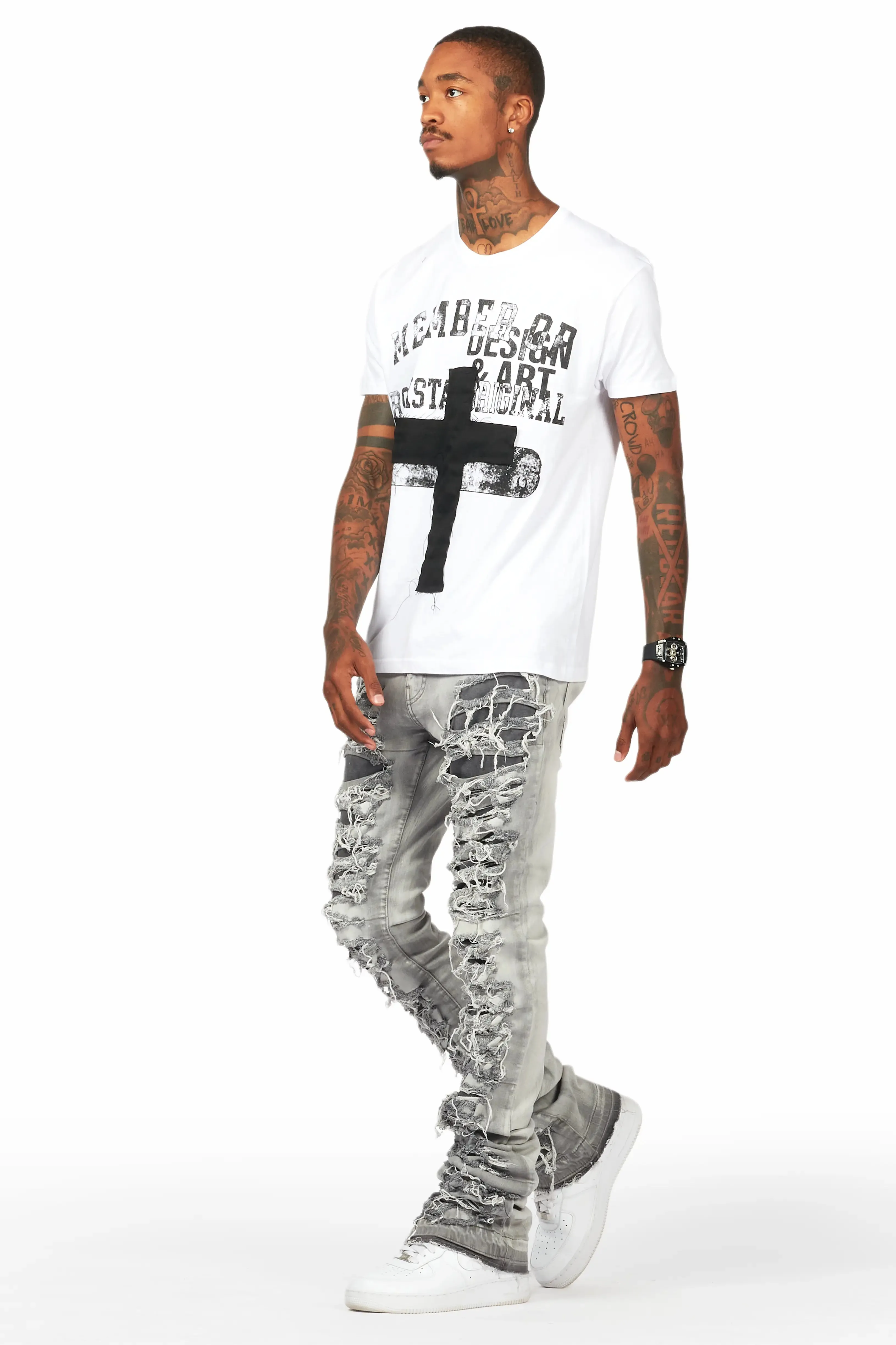 Frago White/Grey T-Shirt Stacked Flare Jean Bundle sold by Rockstar Original product image thumbnail 5