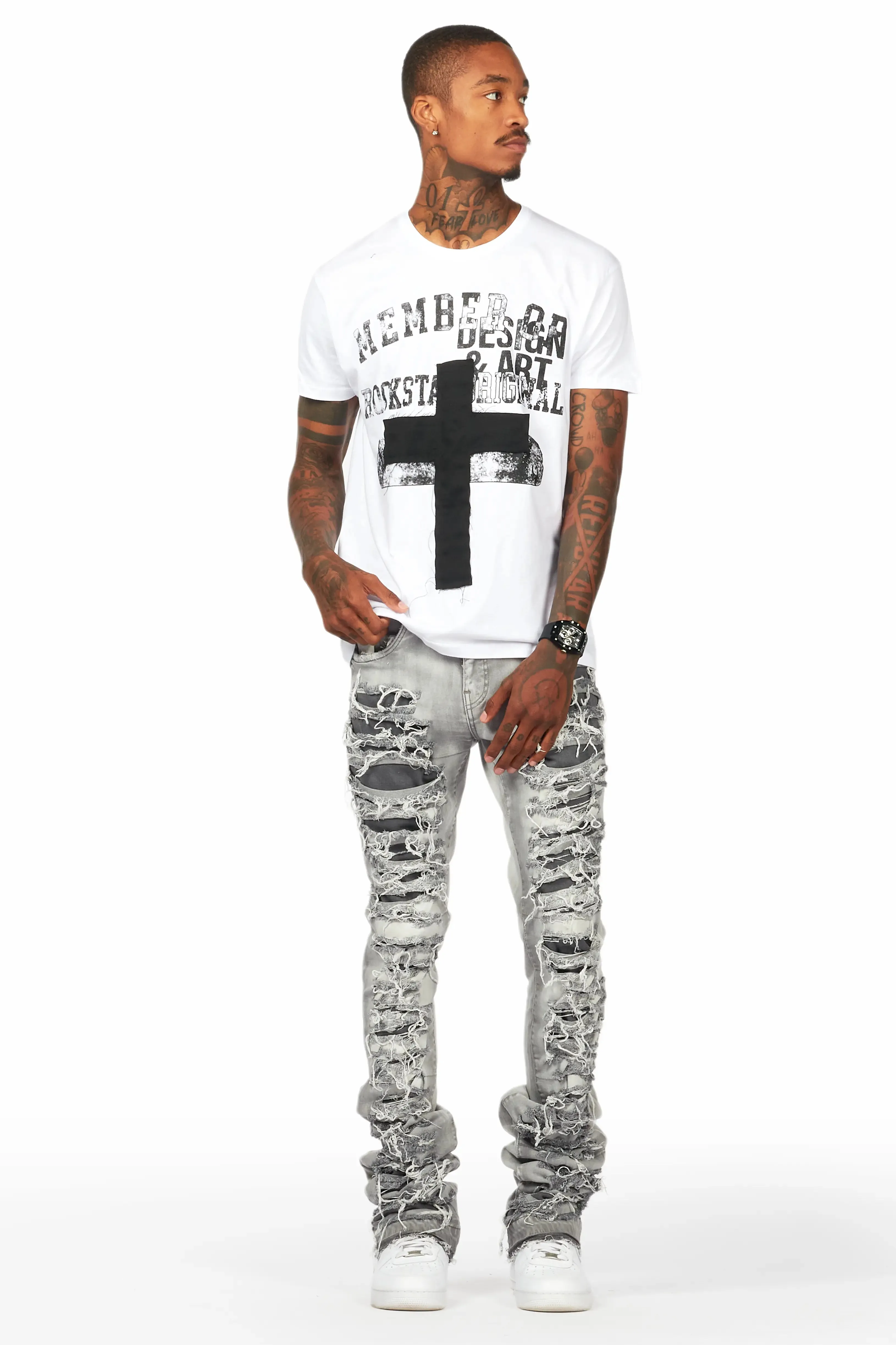 Frago White/Grey T-Shirt Stacked Flare Jean Bundle sold by Rockstar Original product image thumbnail 2