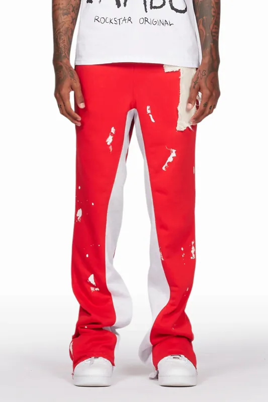 Baback Red Patchwork Stacked Baggy Flare Pants sold by Rockstar Original