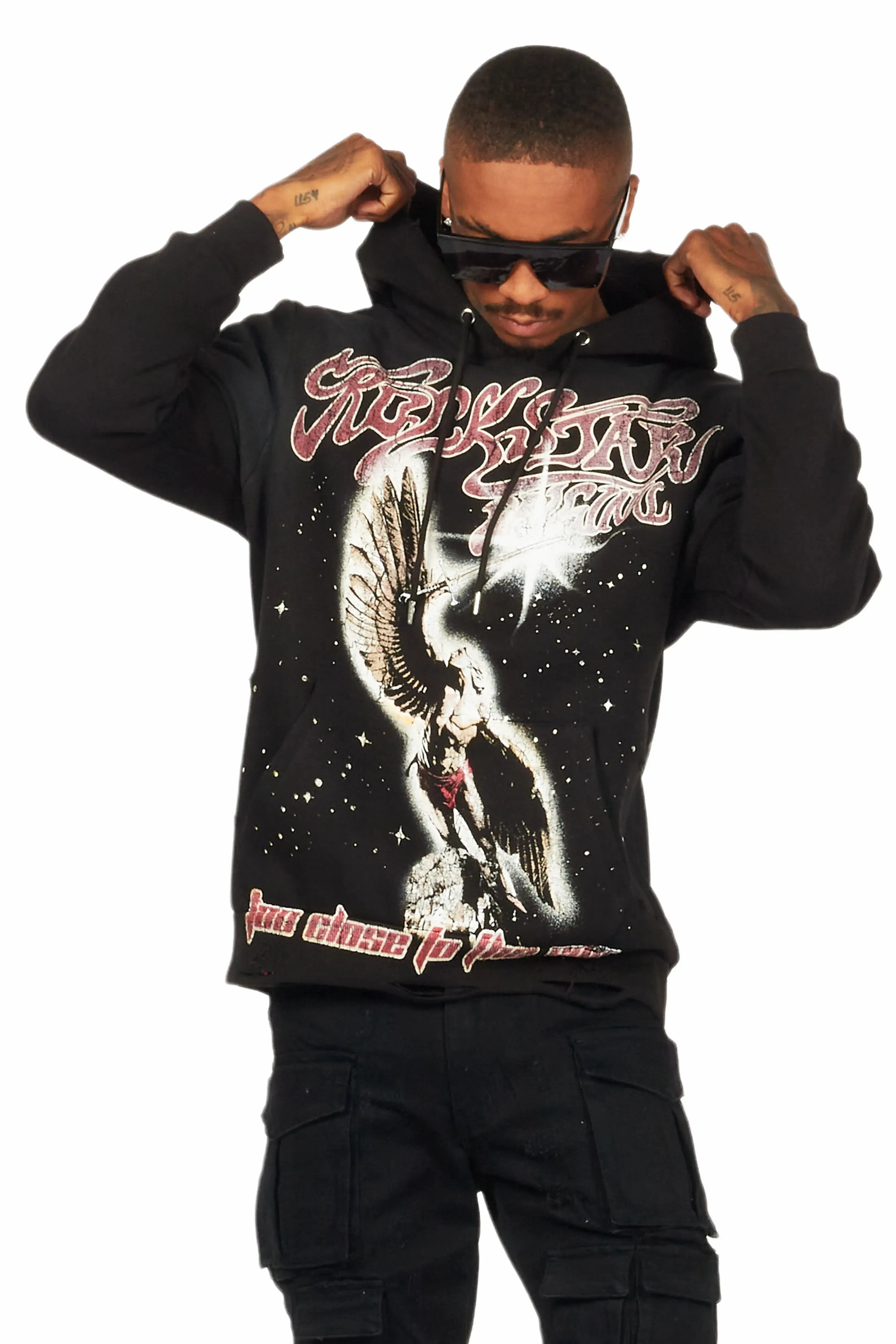 Adohi Black Distressed Graphic Hoodie sold by Rockstar Original product image thumbnail 3