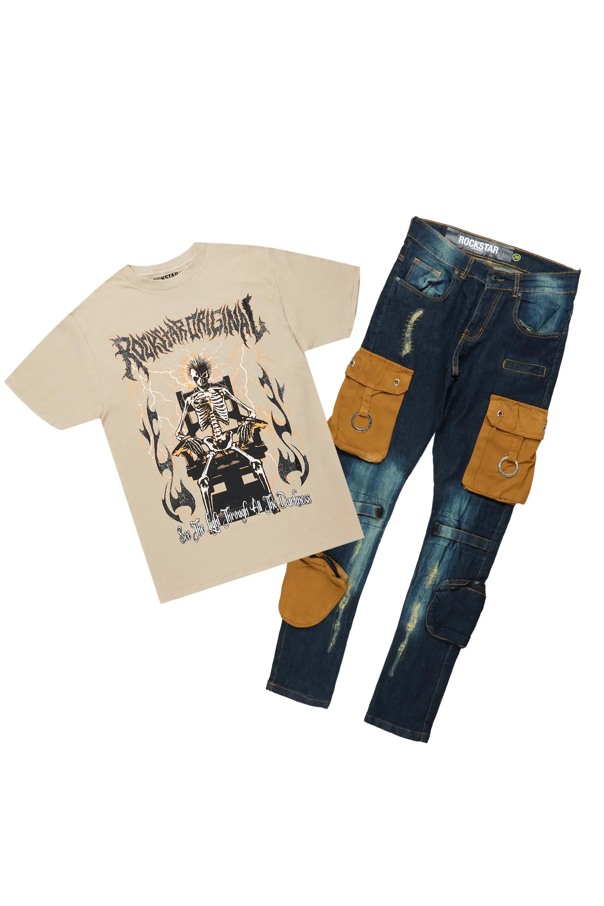 Deathrown Beige T-Shirt Slim Fit Cargo Jean Bundle sold by Rockstar Original