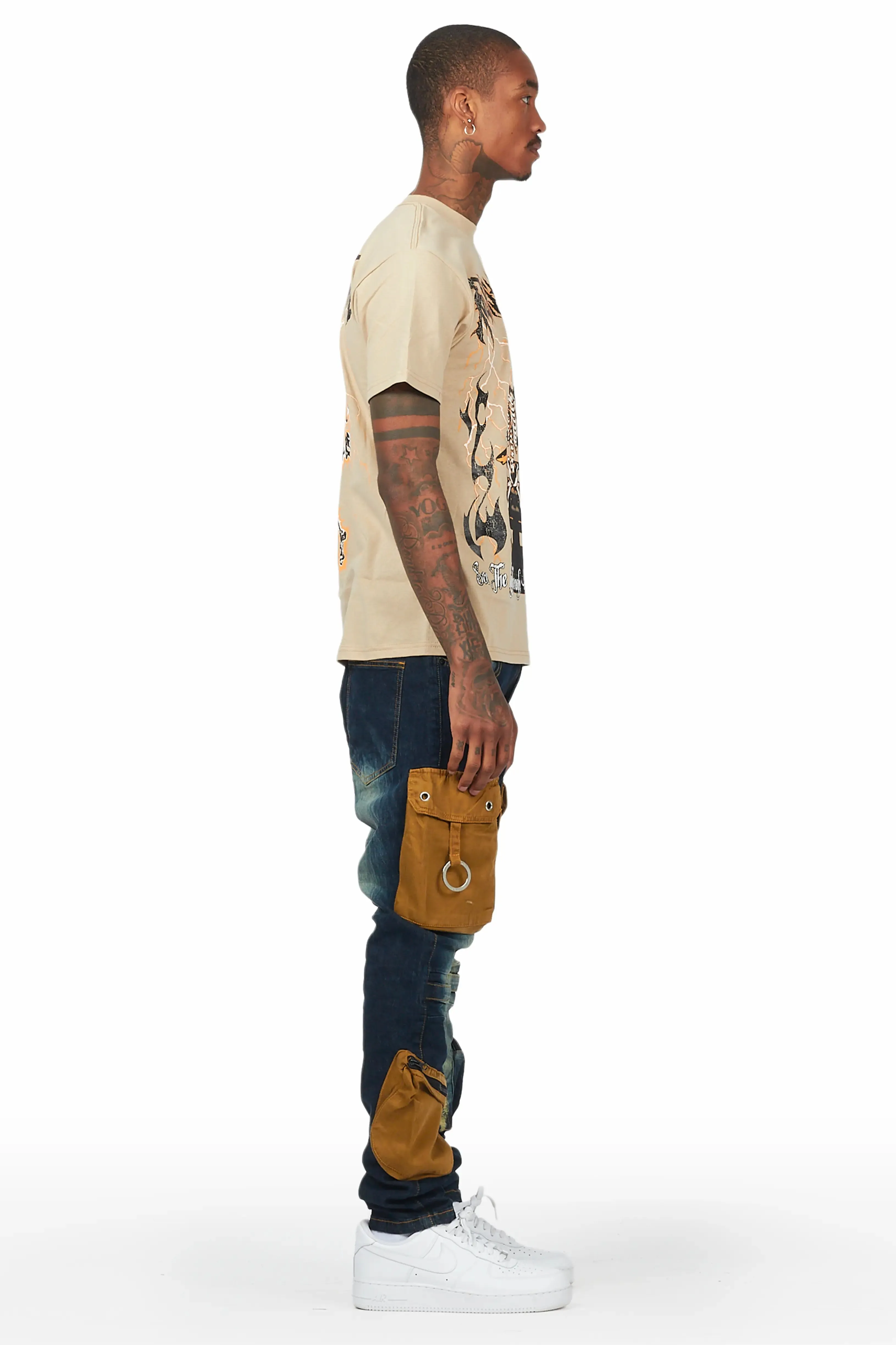 Deathrown Beige T-Shirt Slim Fit Cargo Jean Bundle sold by Rockstar Original product image thumbnail 3