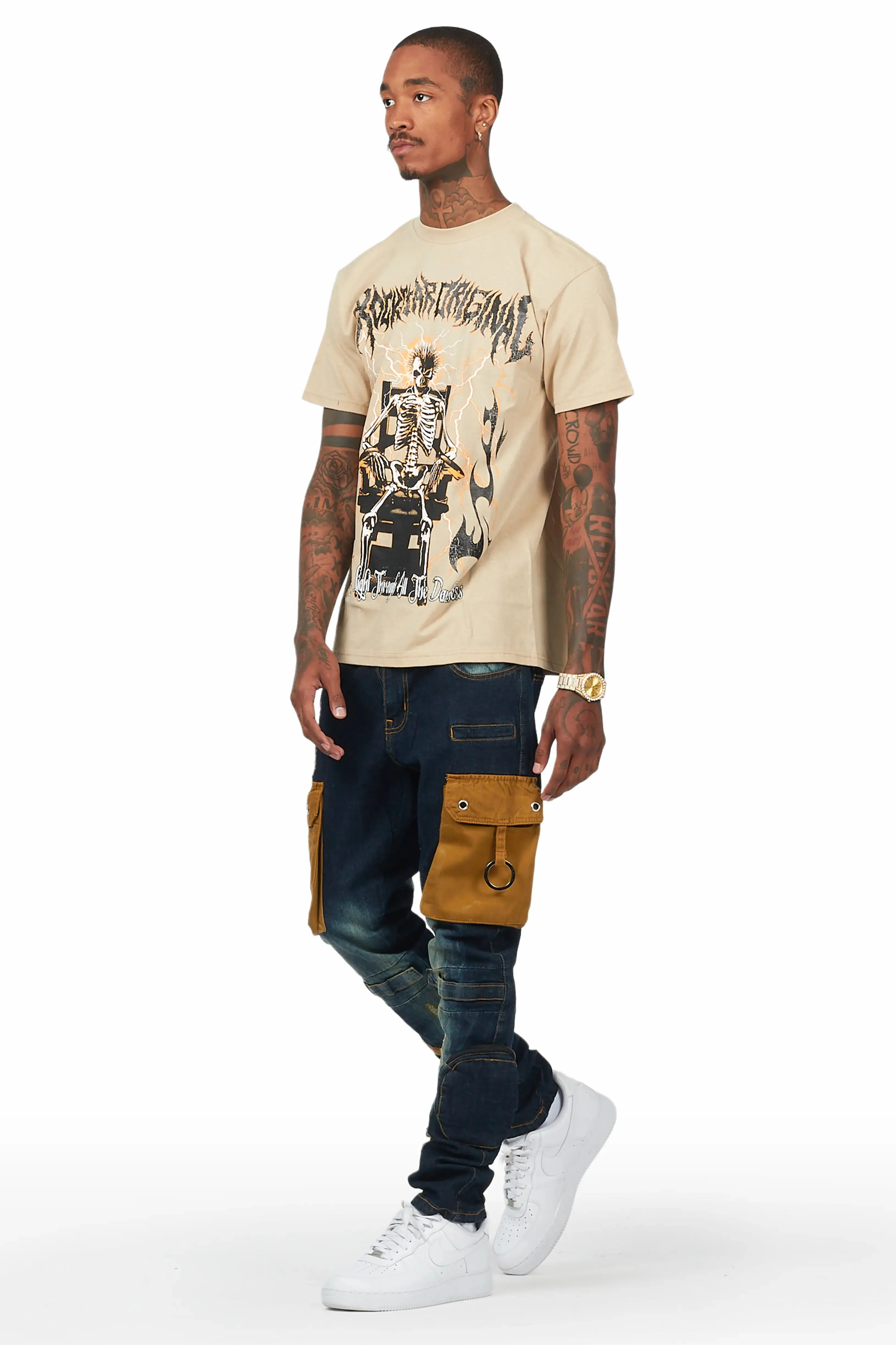 Deathrown Beige T-Shirt Slim Fit Cargo Jean Bundle sold by Rockstar Original product image thumbnail 5