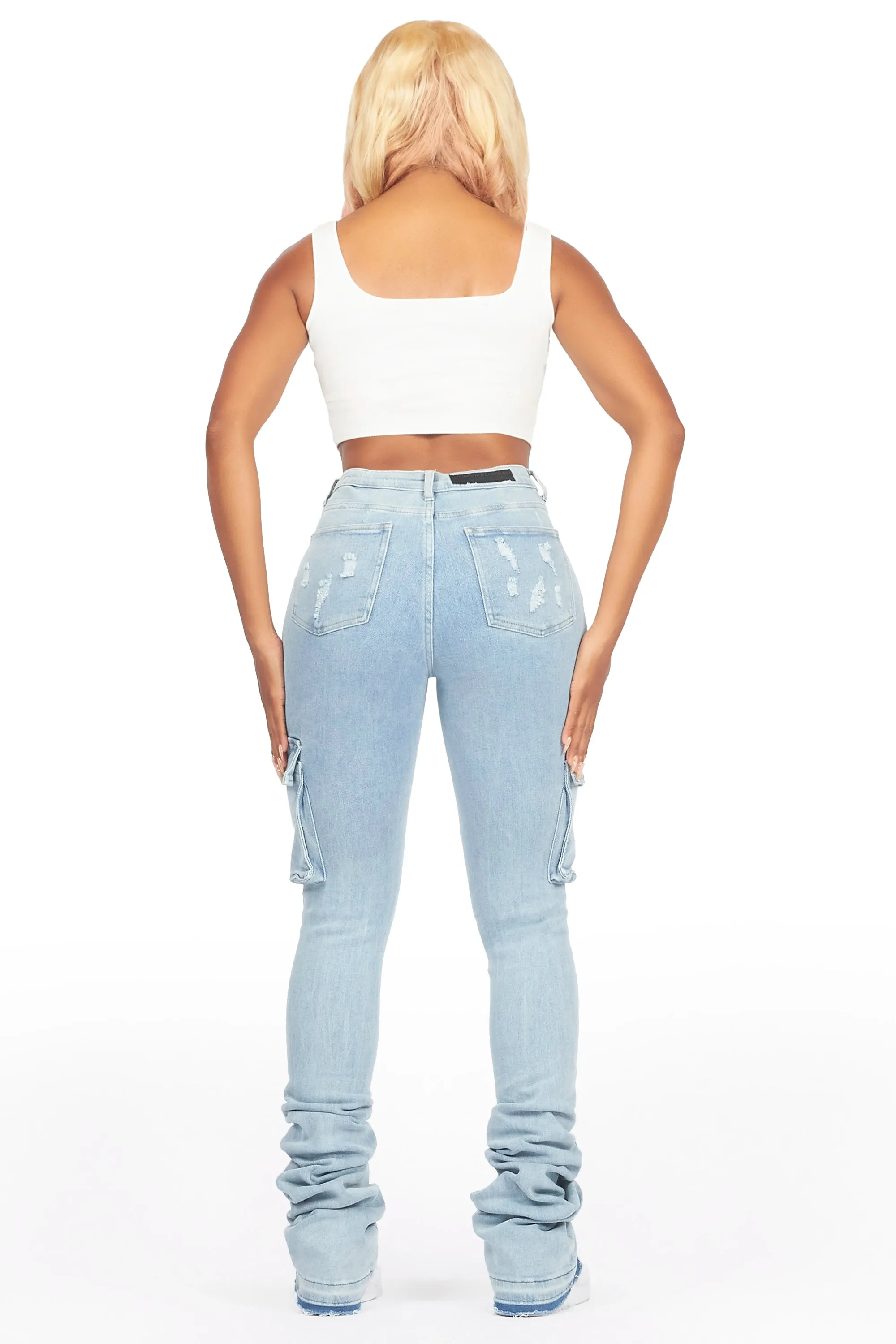 [ JEANS] ALASKA Crop Puffer ☆送料込☆ Noor Light Wash Cargo Super Stacked Jean | Parallel