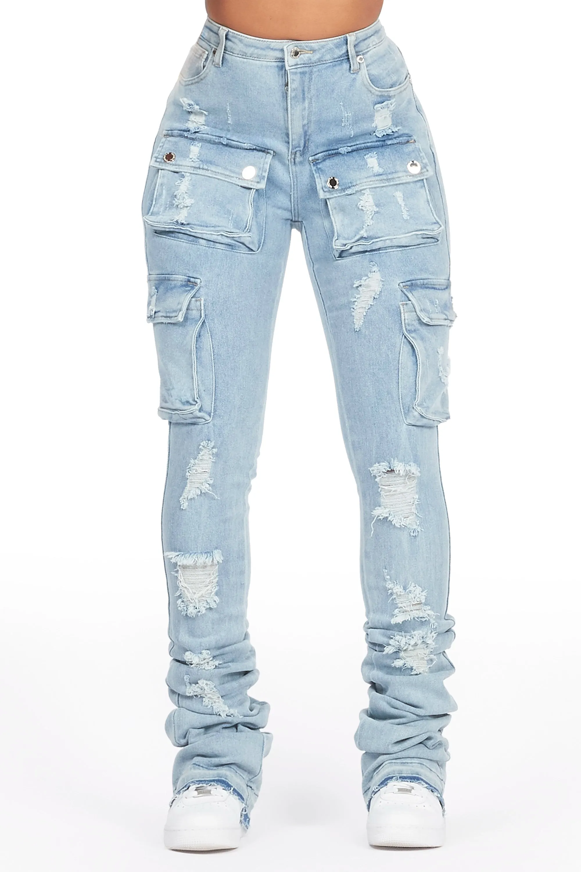 Noor Light Wash Cargo Super Stacked Jean | Parallel