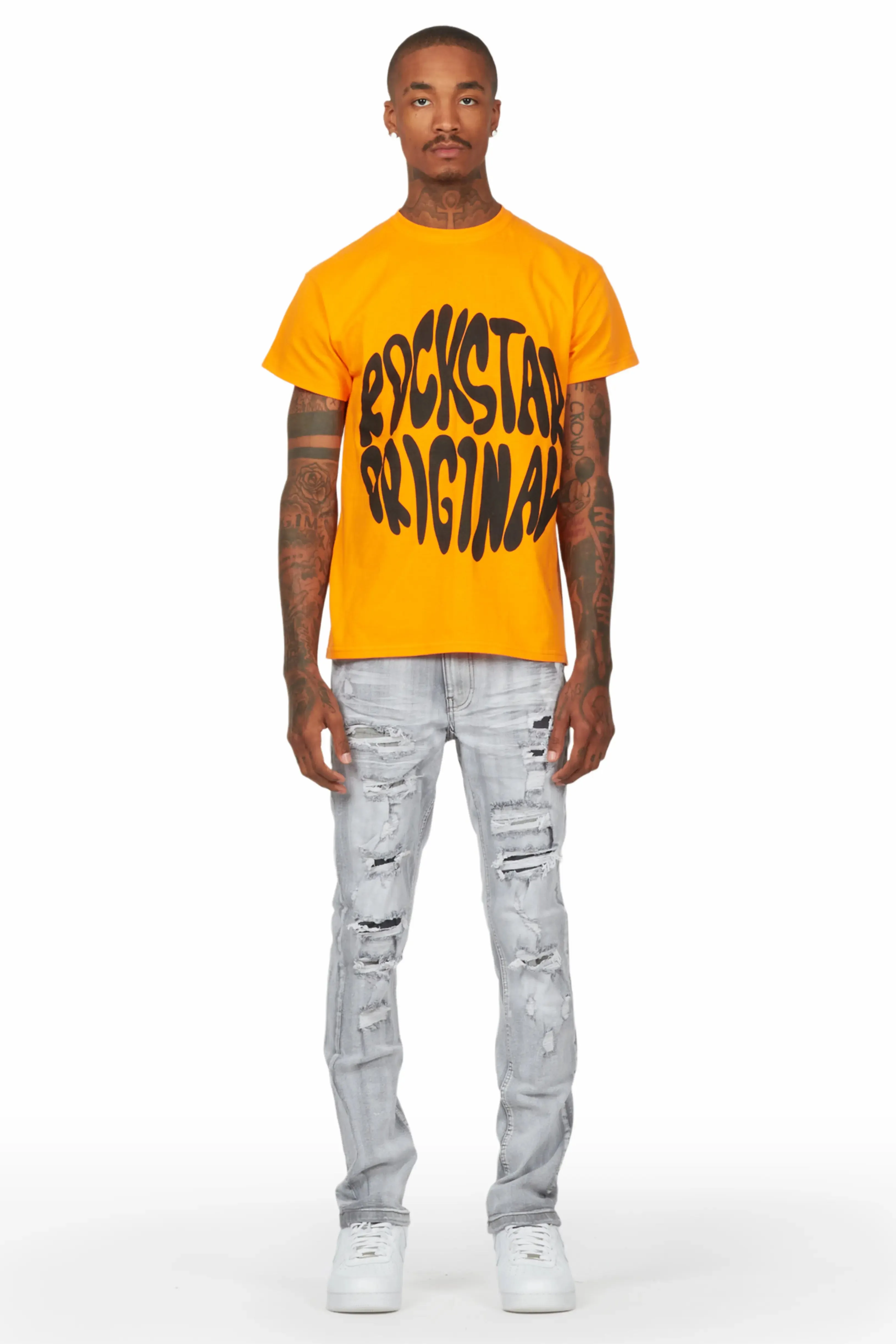 Gaines Light Grey Ripped Slim Straight Jean sold by Rockstar Original product image thumbnail 3