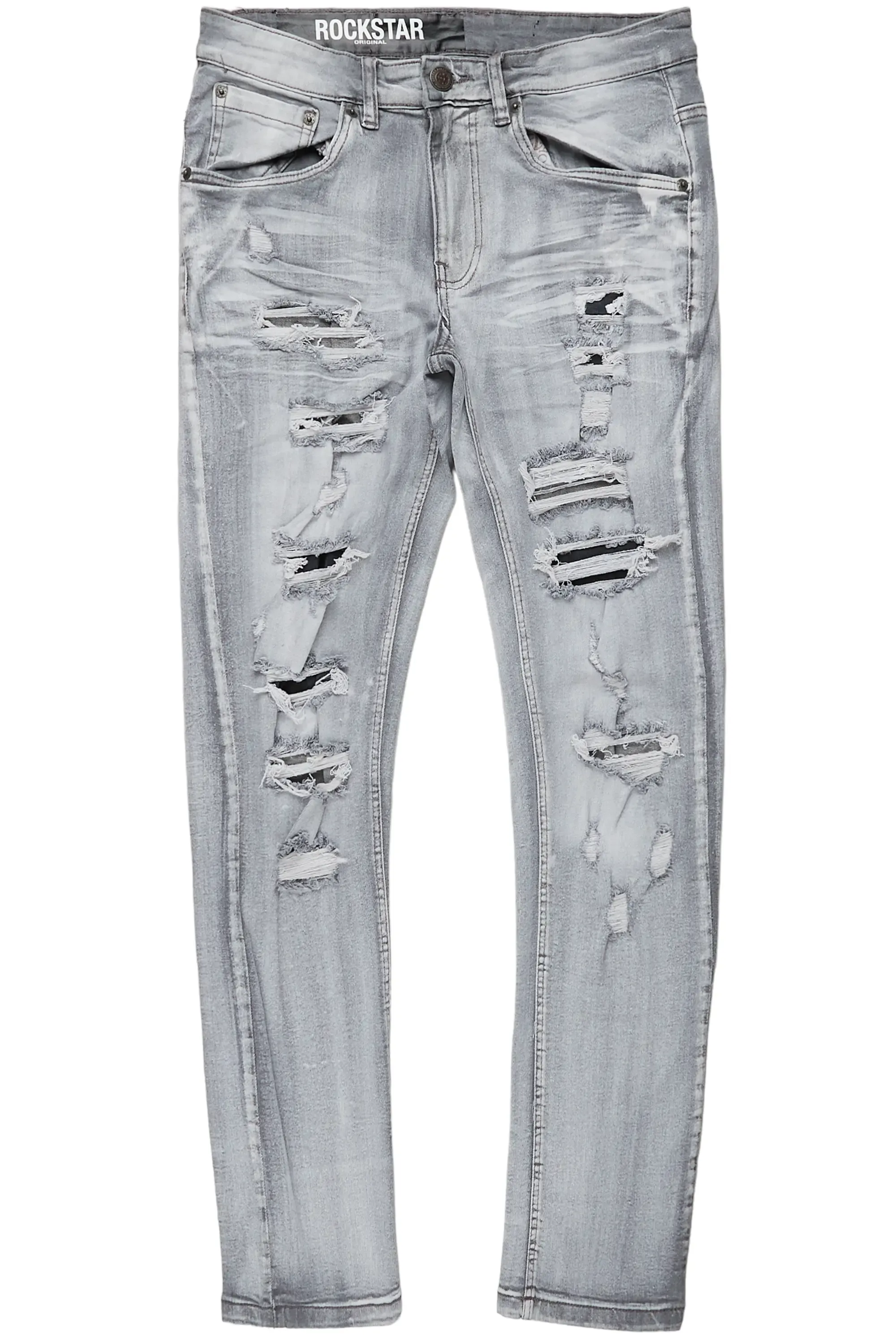 Gaines Light Grey Ripped Slim Straight Jean sold by Rockstar Original product image thumbnail 2