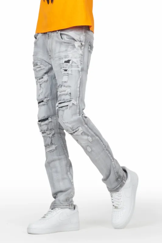 Gaines Light Grey Ripped Slim Straight Jean sold by Rockstar Original