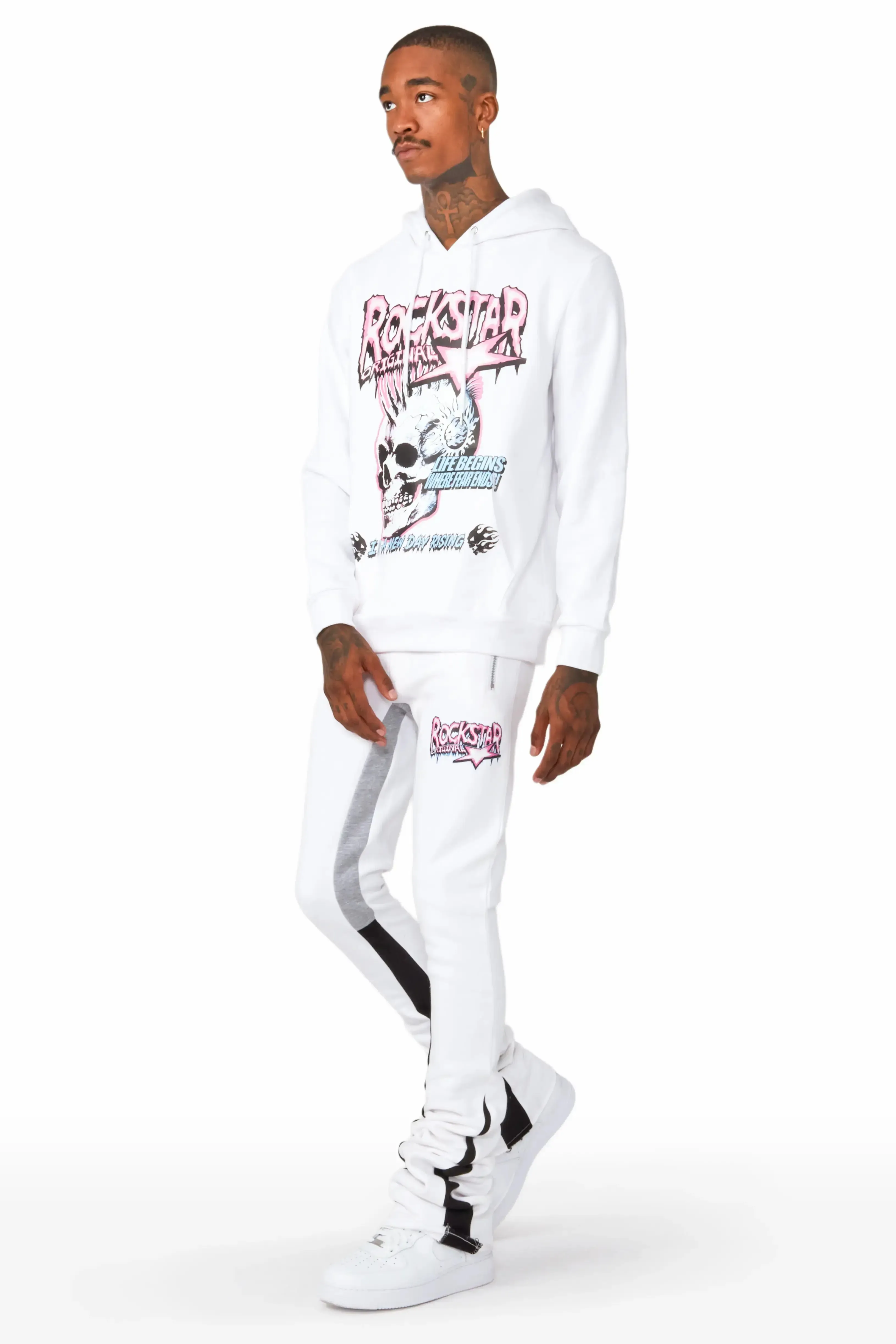 Gage White Hoodie/Super Stacked Flare Pant Track Set sold by Rockstar Original product image thumbnail 3