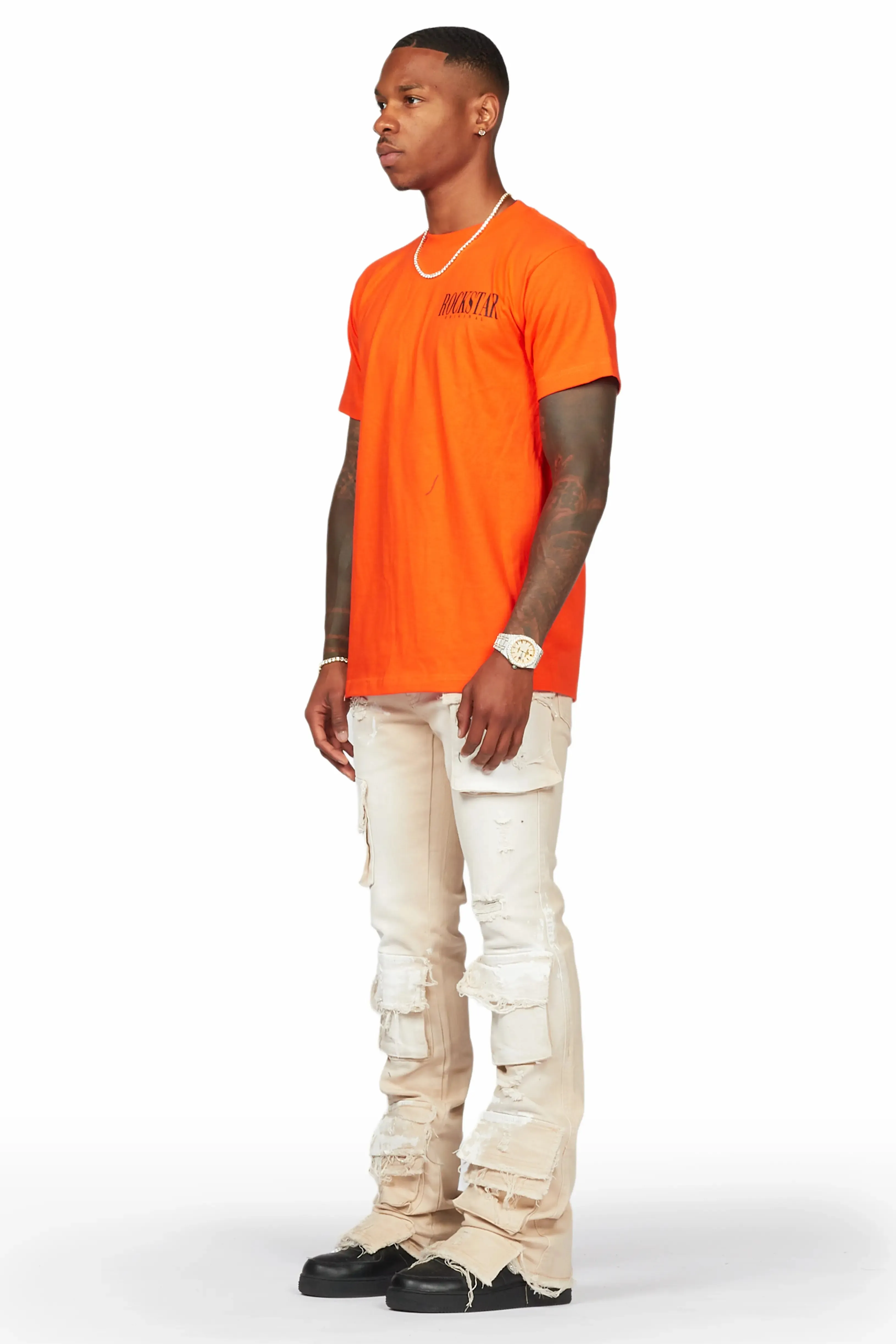 Faxon Beige Painter Stacked Flare Jean sold by Rockstar Original product image thumbnail 5