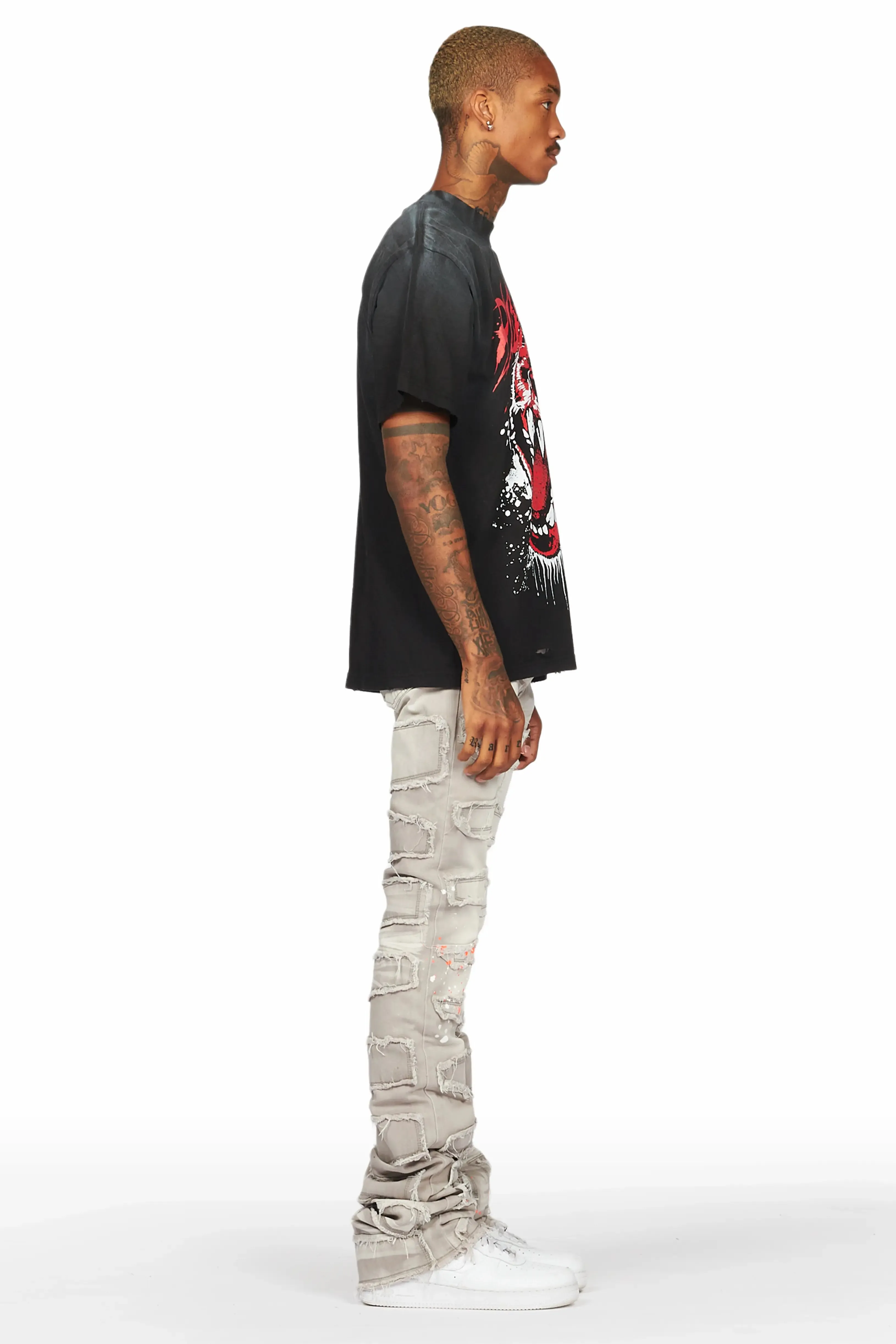 Macon Grey/Orange Painter Super Stacked Flare Jean sold by Rockstar Original product image thumbnail 4