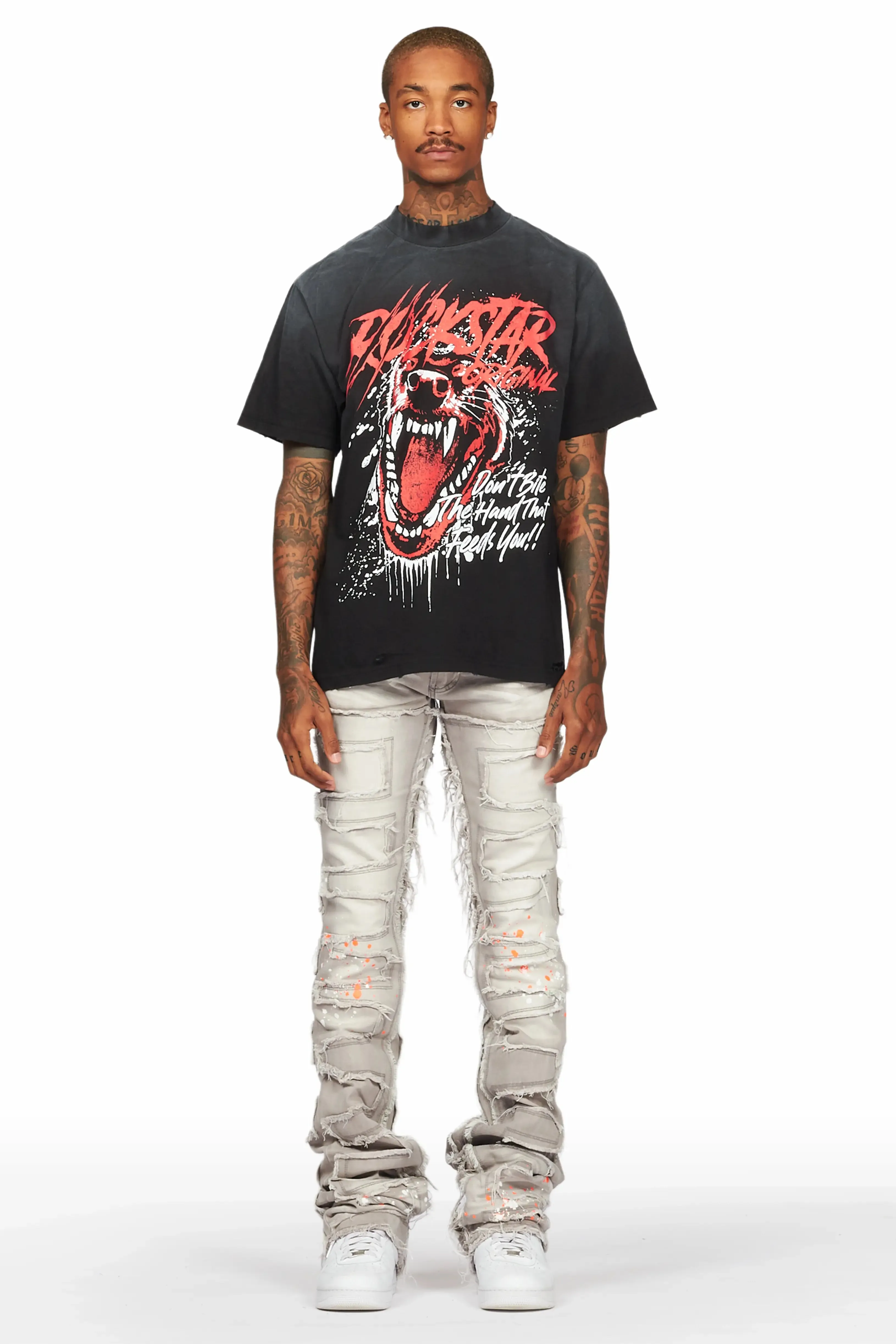 Macon Grey/Orange Painter Super Stacked Flare Jean sold by Rockstar Original product image thumbnail 3